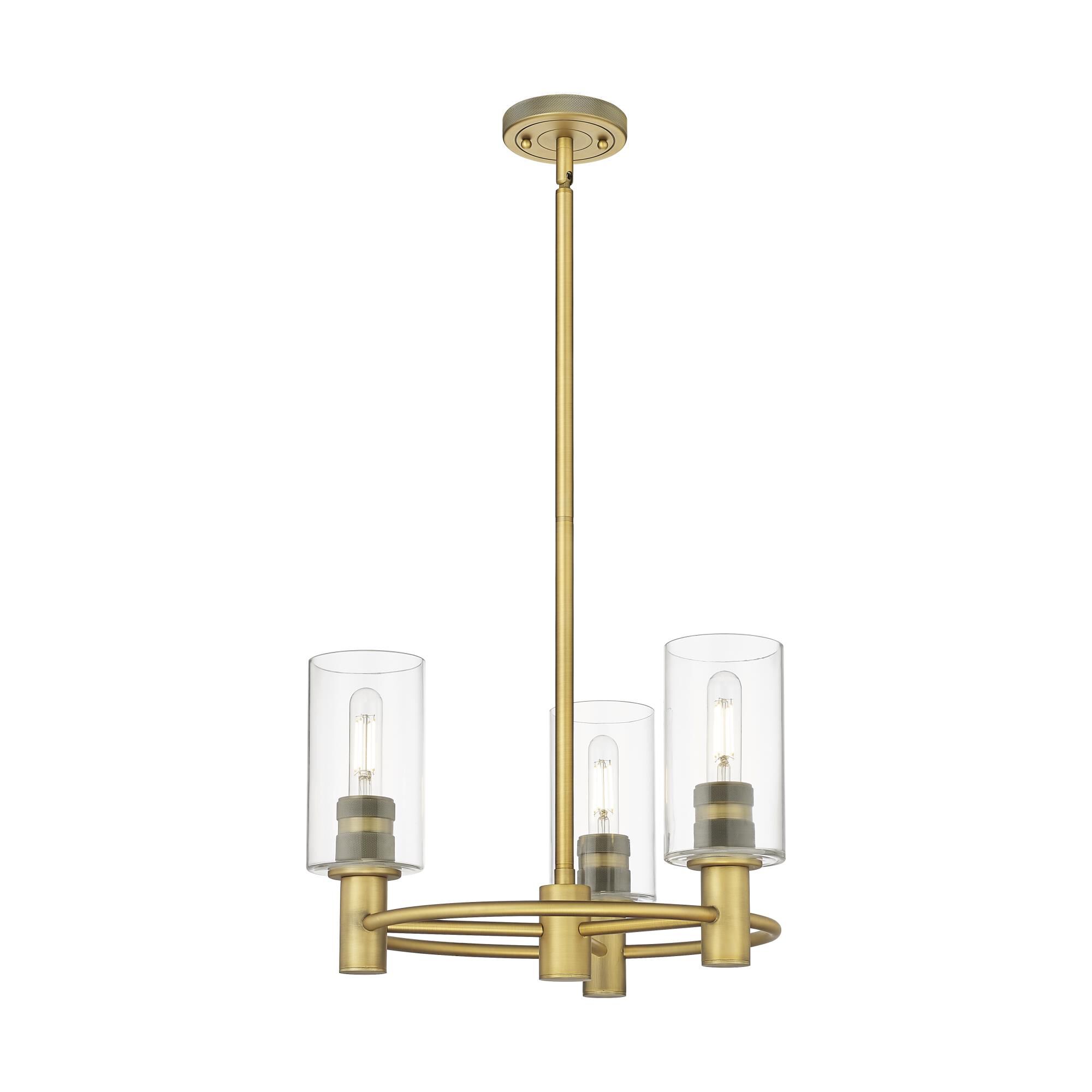 Shown in Brushed Brass finish and Clear glass and Clear Glass shade