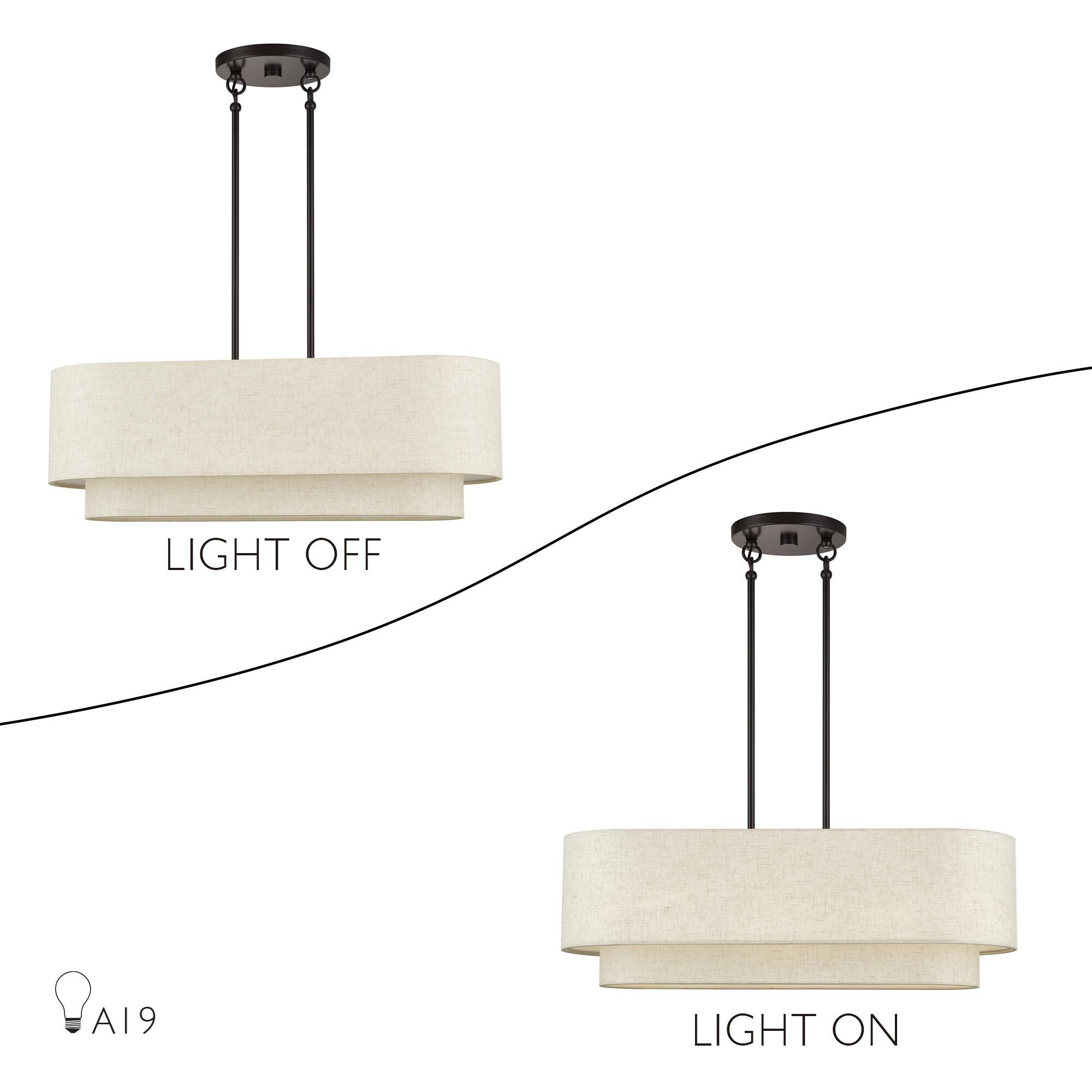 Shown in English Bronze finish and Hand Crafted Oatmeal Color Fabric with White Color Inside shade