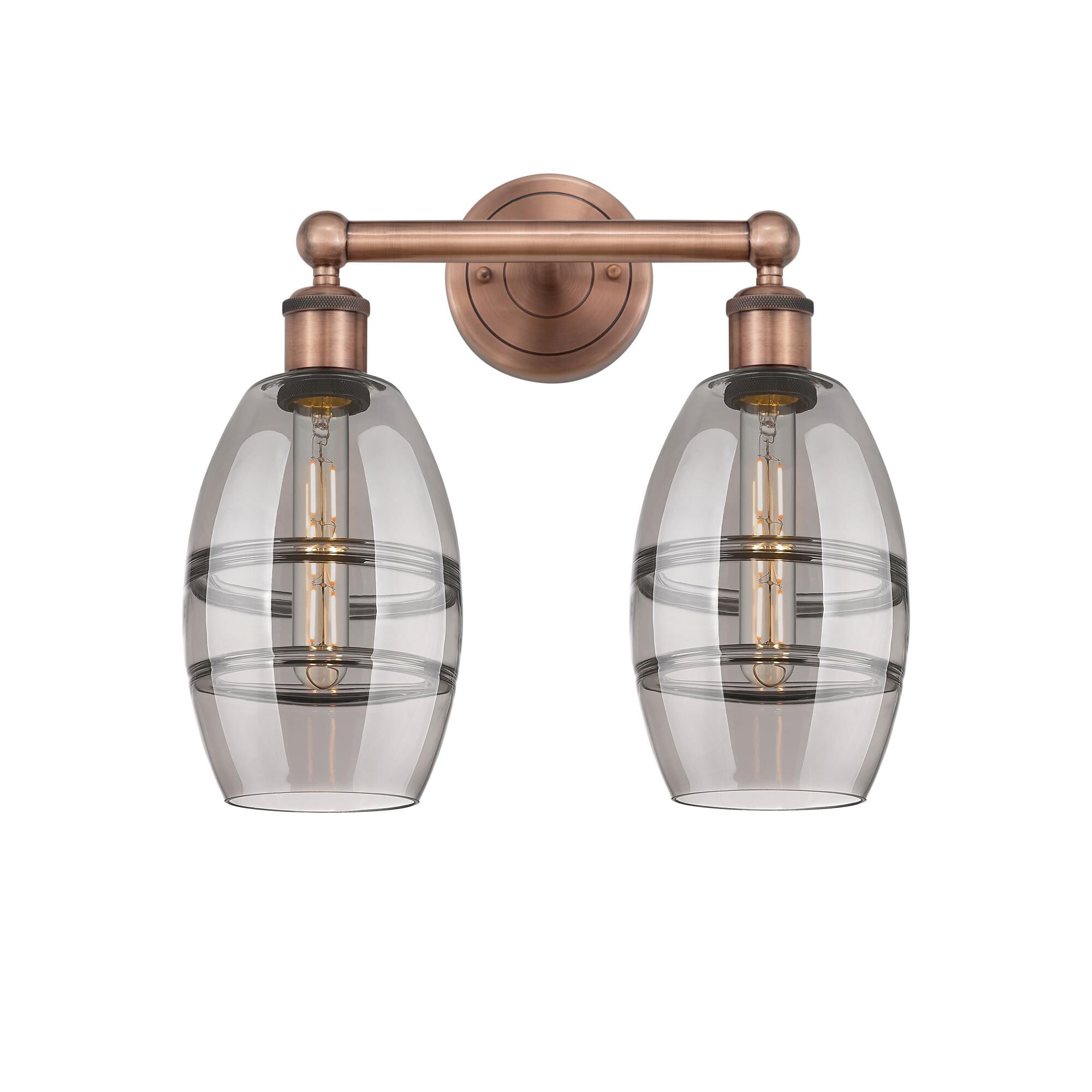 Shown in Antique Copper finish and Light Smoke glass