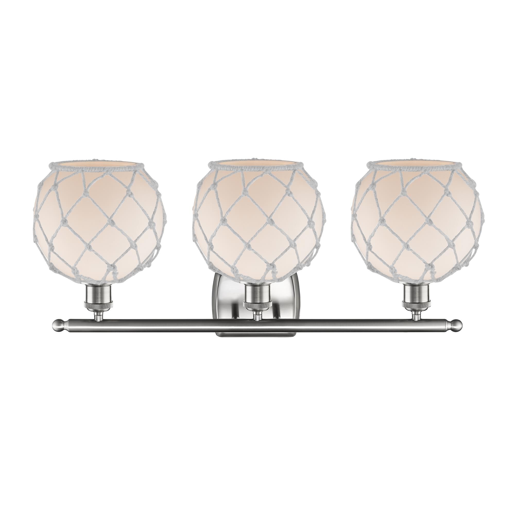 Shown in Brushed Satin Nickel finish and White With White Rope glass