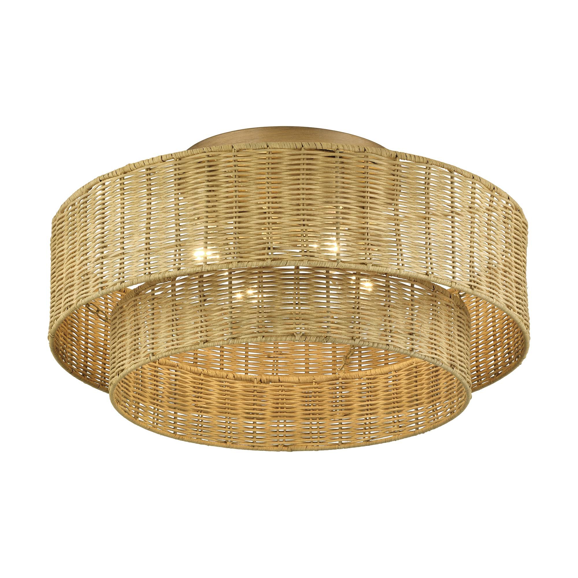 Shown in Antique Gold Leaf finish and Hand-Woven Rustic Walnut Color Rattan shade