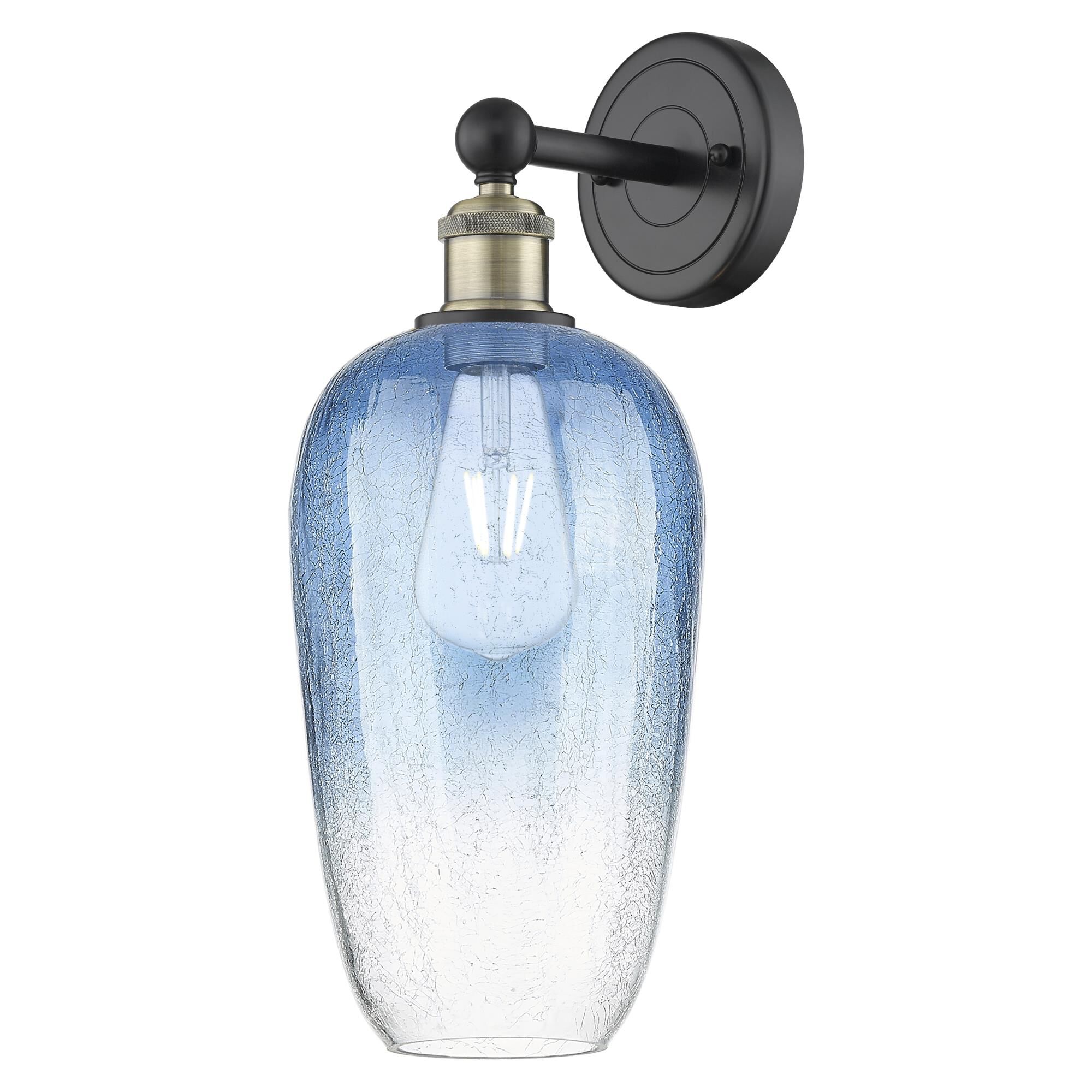 Shown in Black Antique Brass finish and Sapphire Blue glass