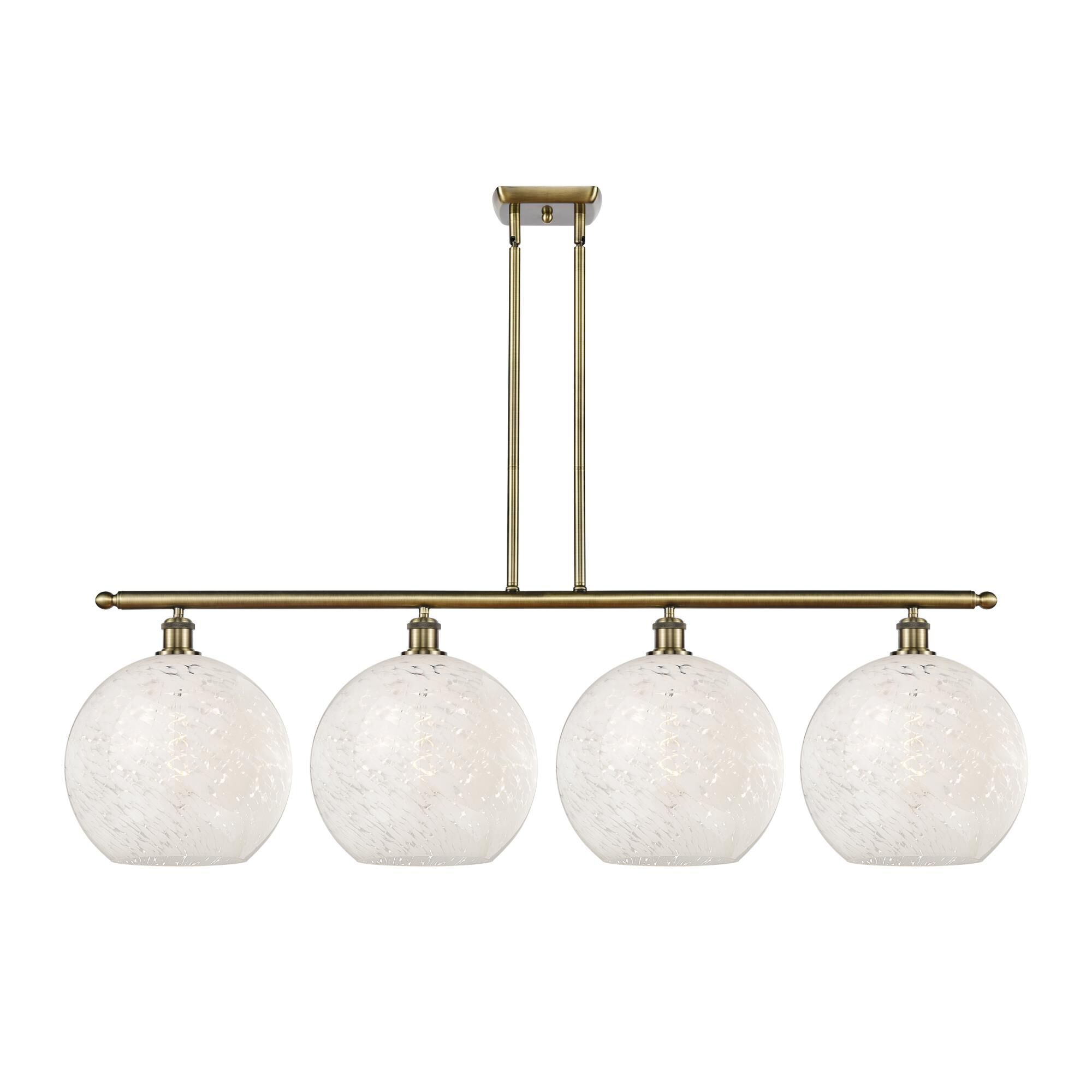 Shown in Antique Brass finish and White Mouchette glass