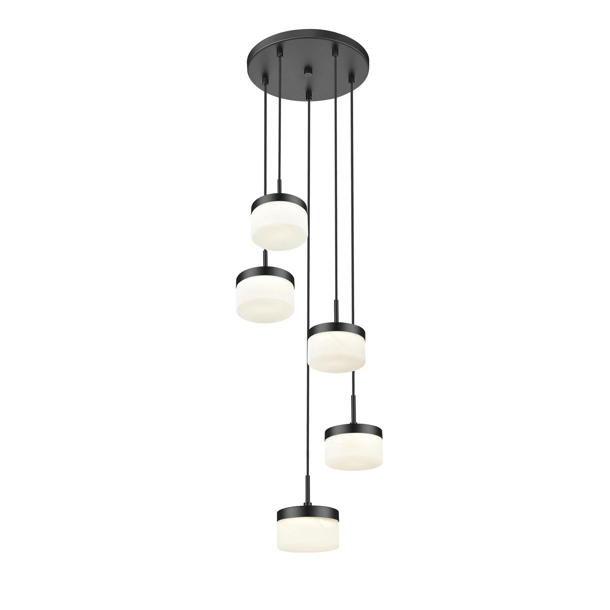 Shown in Matte Black finish and Feathered White glass