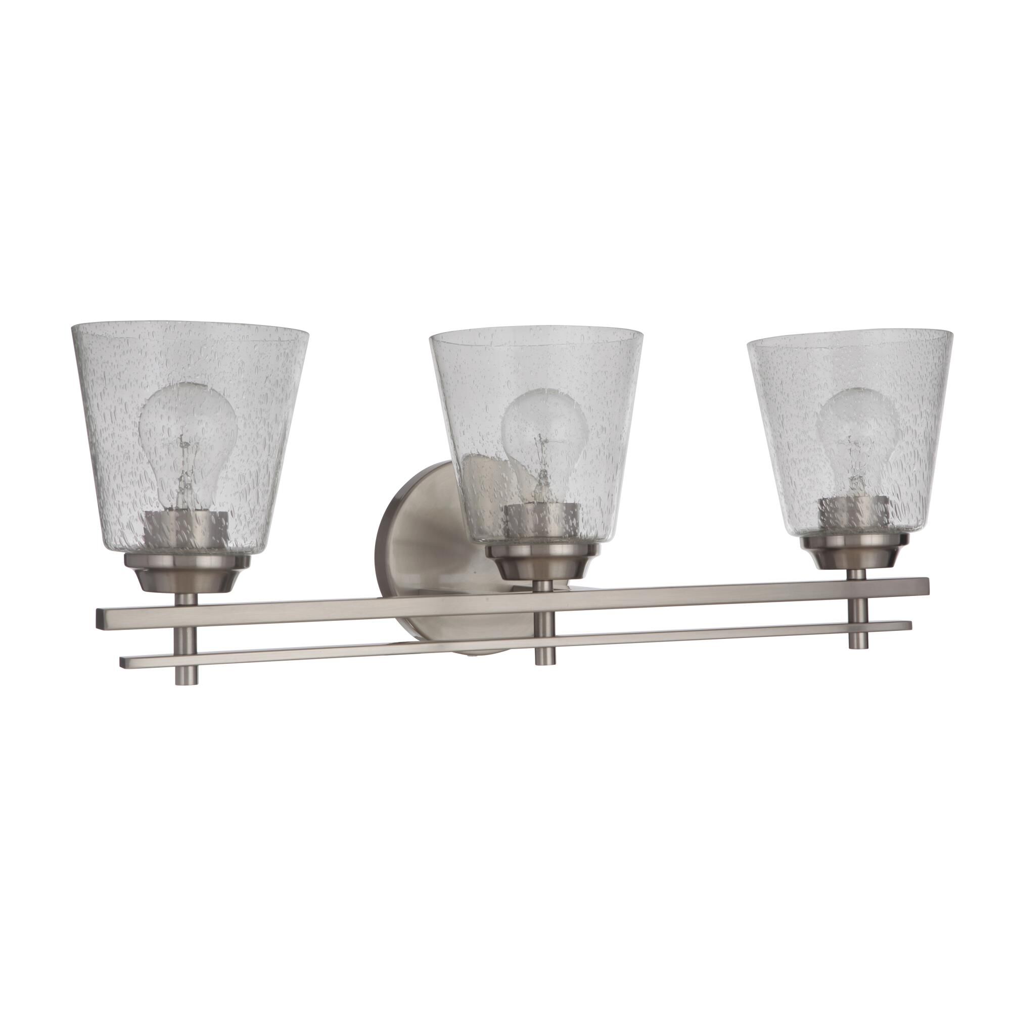 Shown in Brushed Polished Nickel finish and Clear Seeded glass and Glass shade