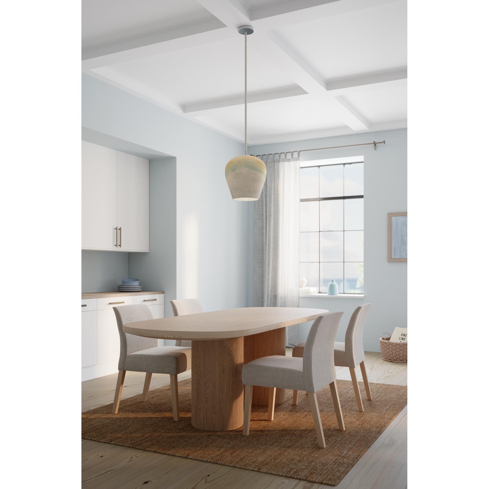 Shown in Polished Nickel finish and Blue Hue glass