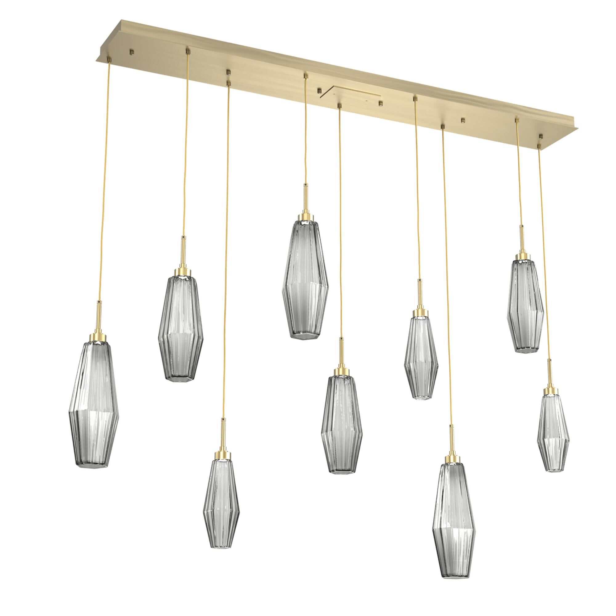 Shown in Novel Brass finish and Optic Rib Smoke glass
