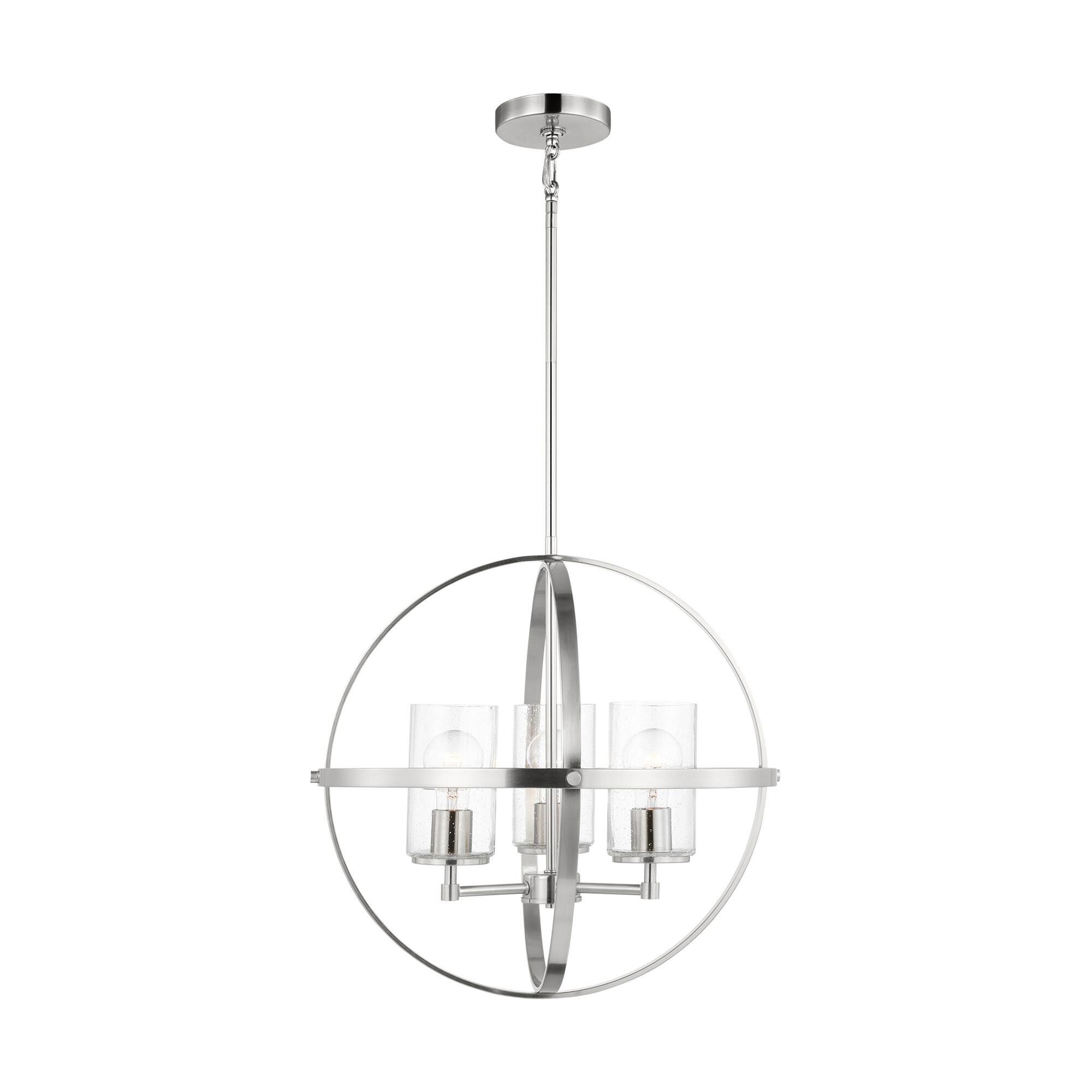 Shown in Brushed Nickel finish and Clear Seeded glass
