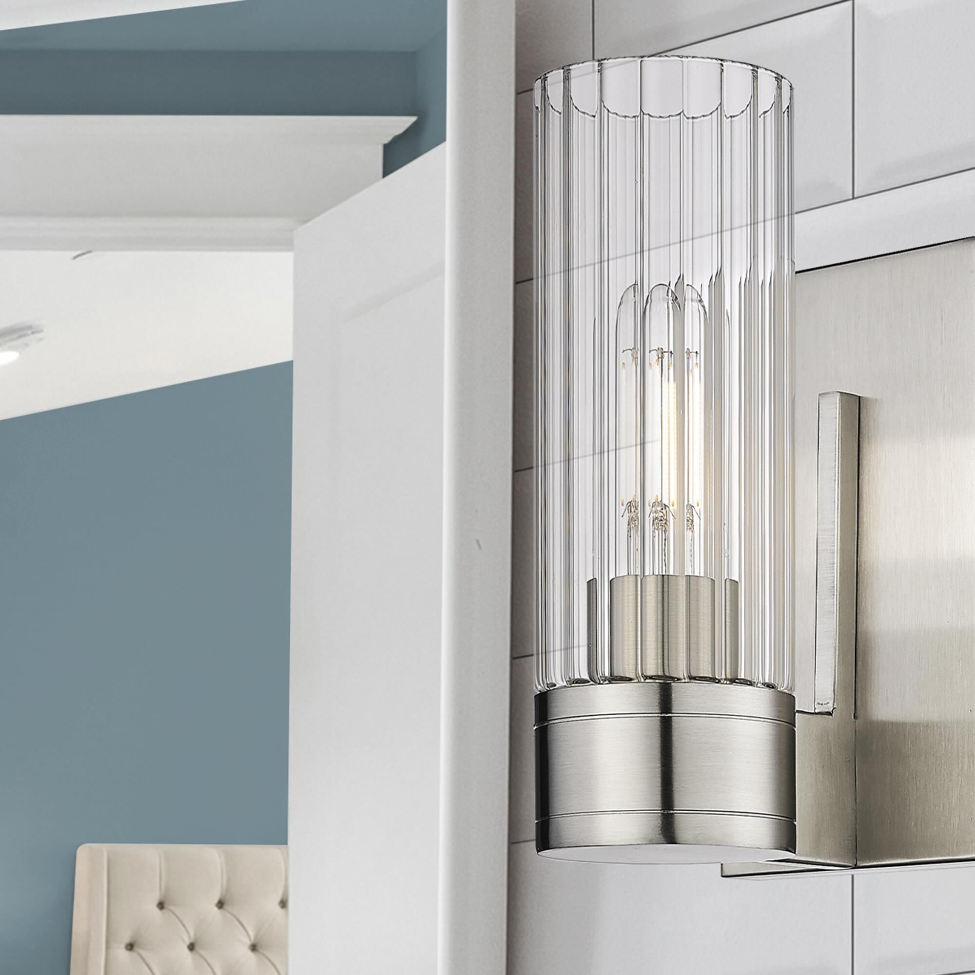 Shown in Satin Nickel finish and Clear glass