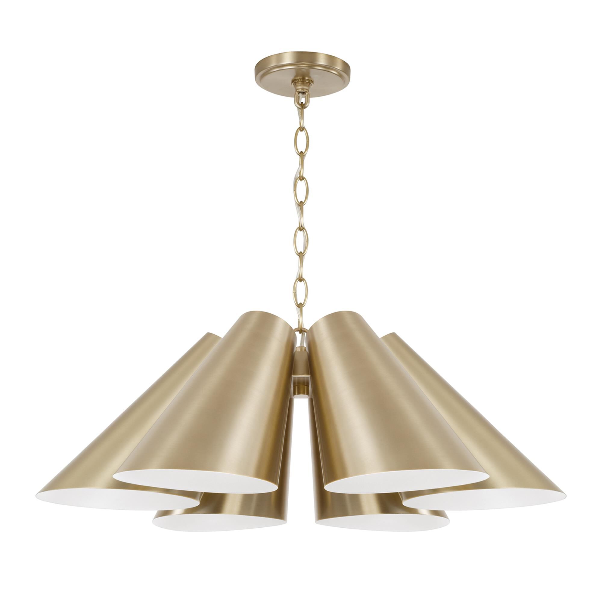 Shown in Matte Brass finish and Matte Brass Metal  With White Interior shade