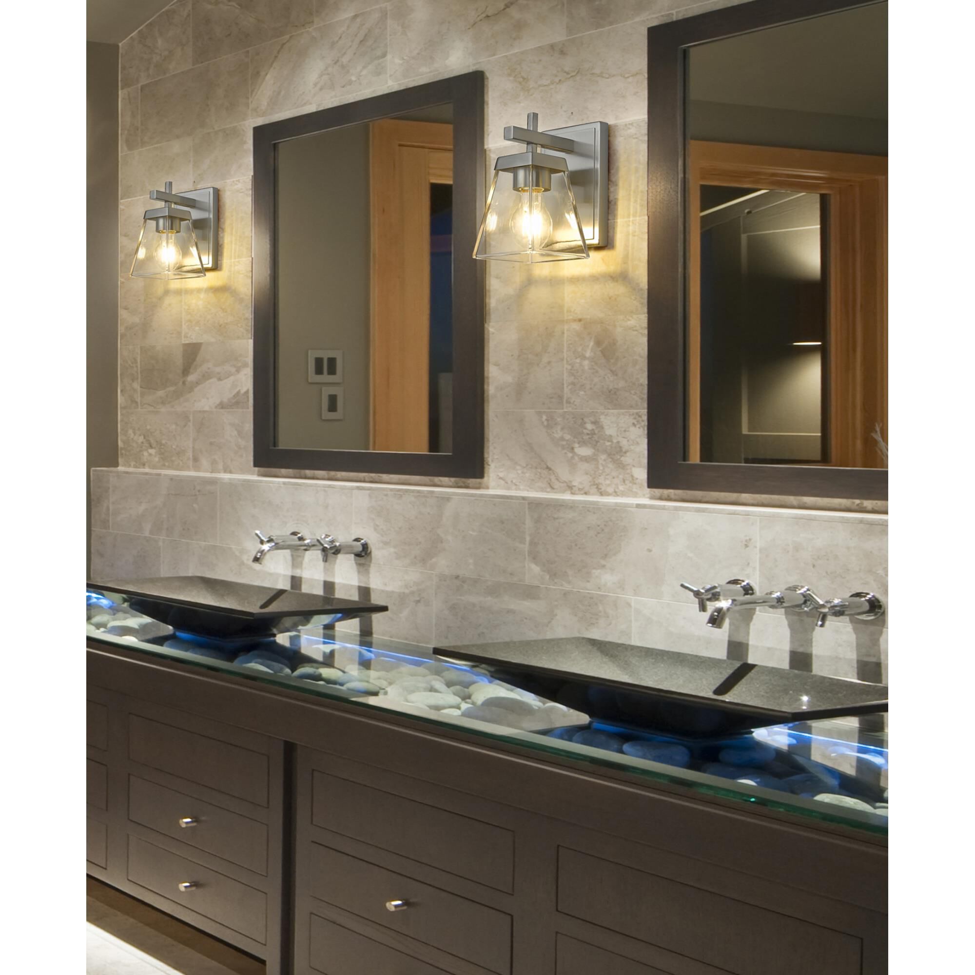 Shown in Brushed Nickel finish and Clear glass