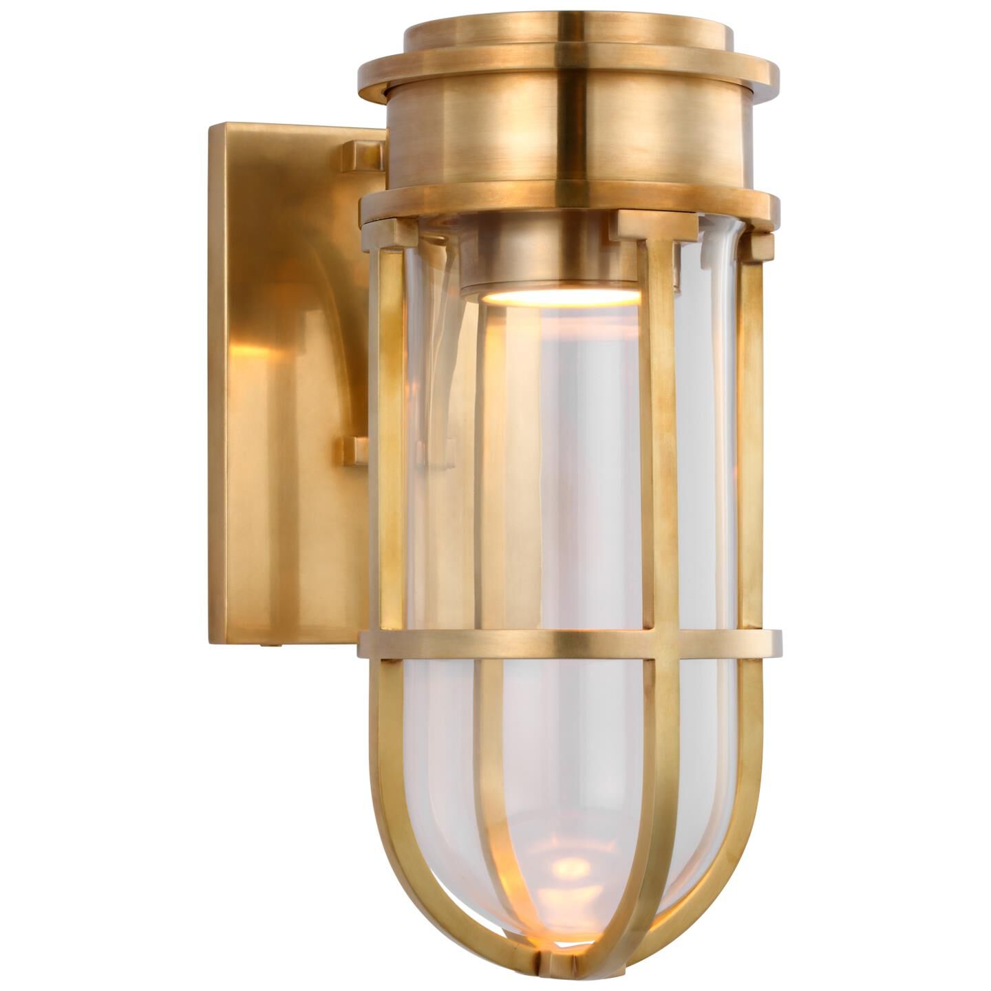 Shown in Antique-Burnished Brass finish and Clear Glass shade