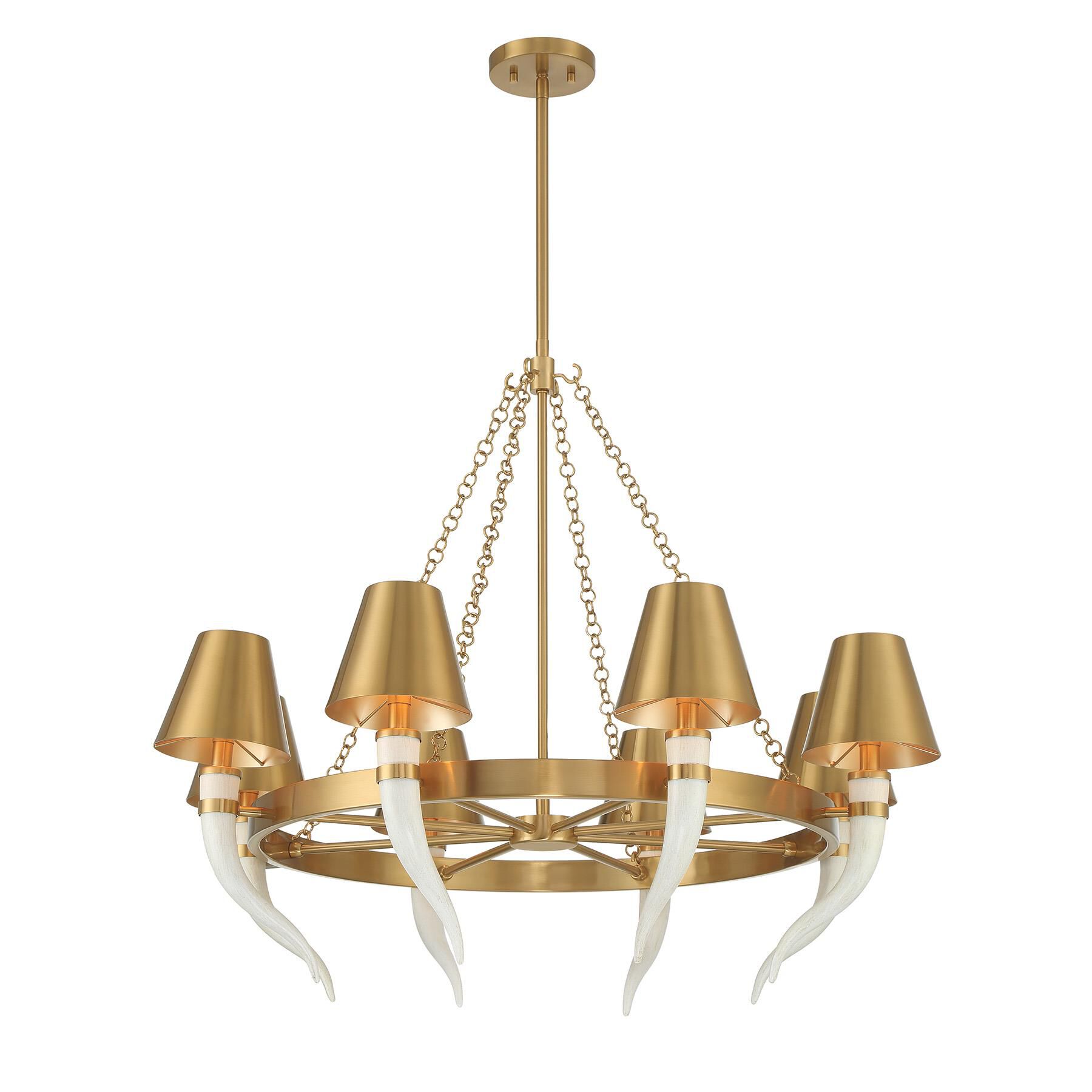 Shown in Warm Brass finish and Warm Brass Metal shade and Curved Faux Horns accent