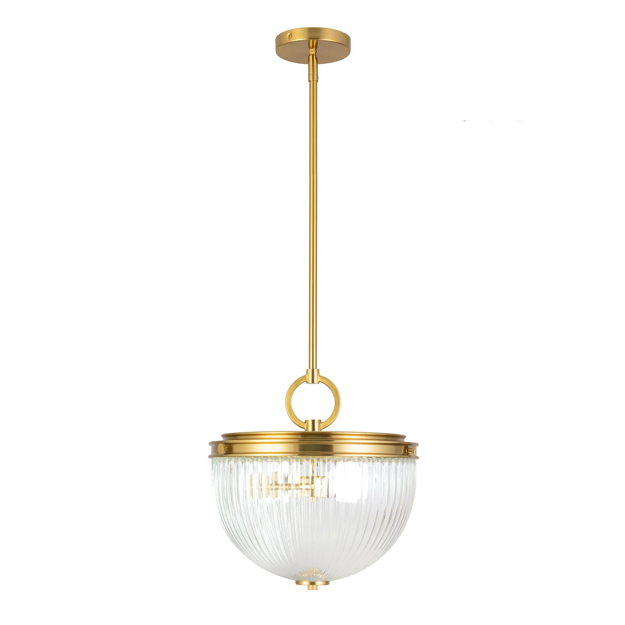 Shown in Vintage Brass finish and Ribbed glass