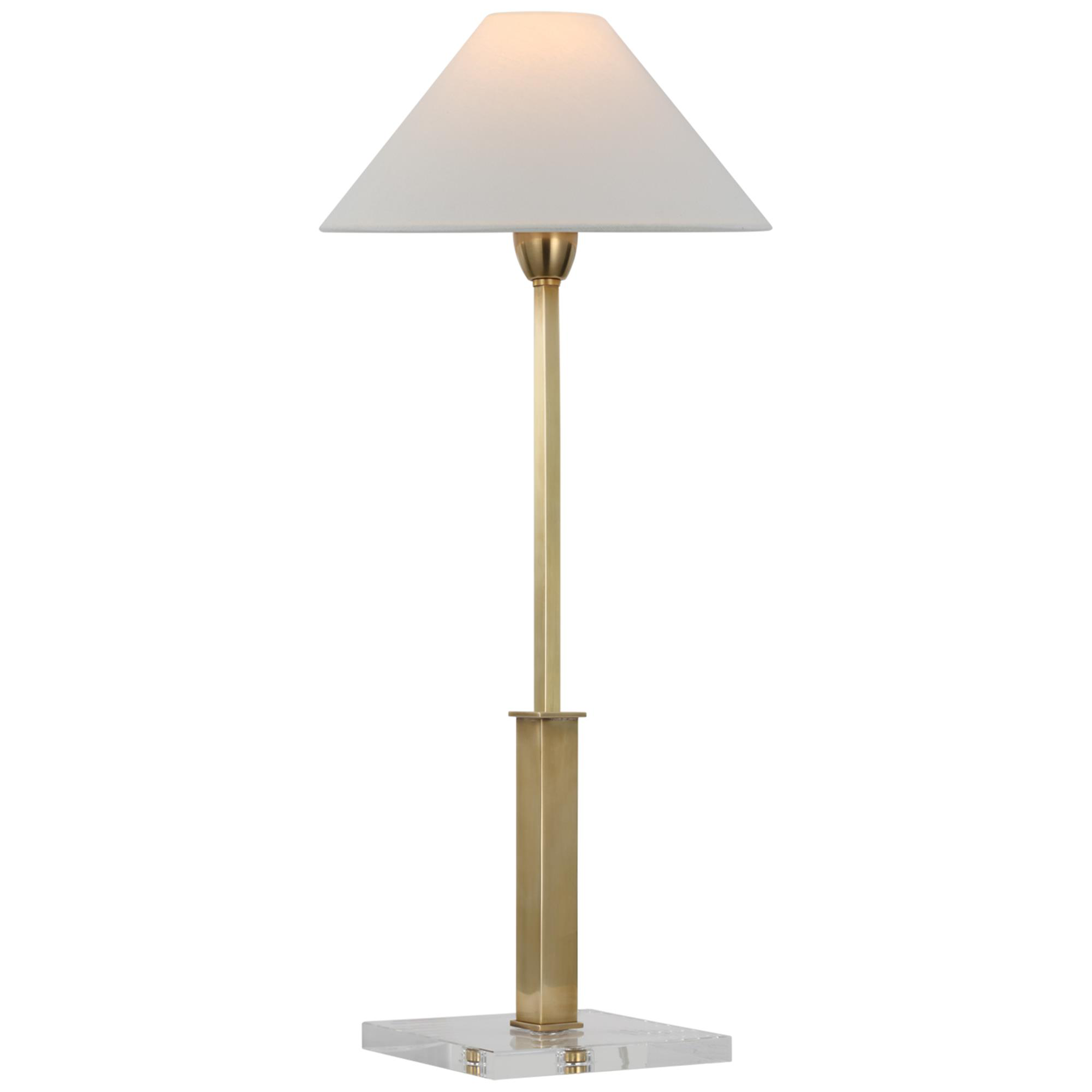 Shown in Hand-Rubbed Antique Brass And Crystal finish and Linen shade