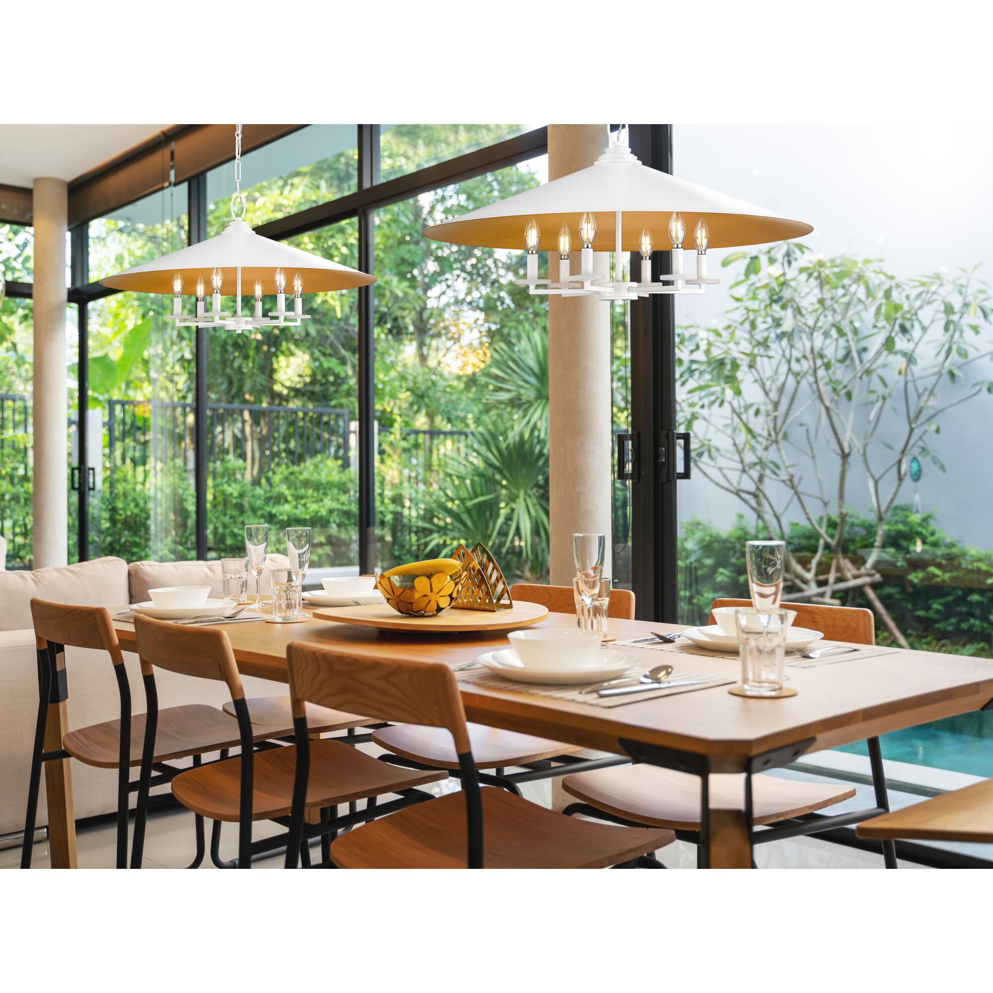 Shown in Matte White finish and Matte White Outer And Signature Rubbed Brass Inner glass and Matte White Outer And Signature Rubbed Brass Inner shade