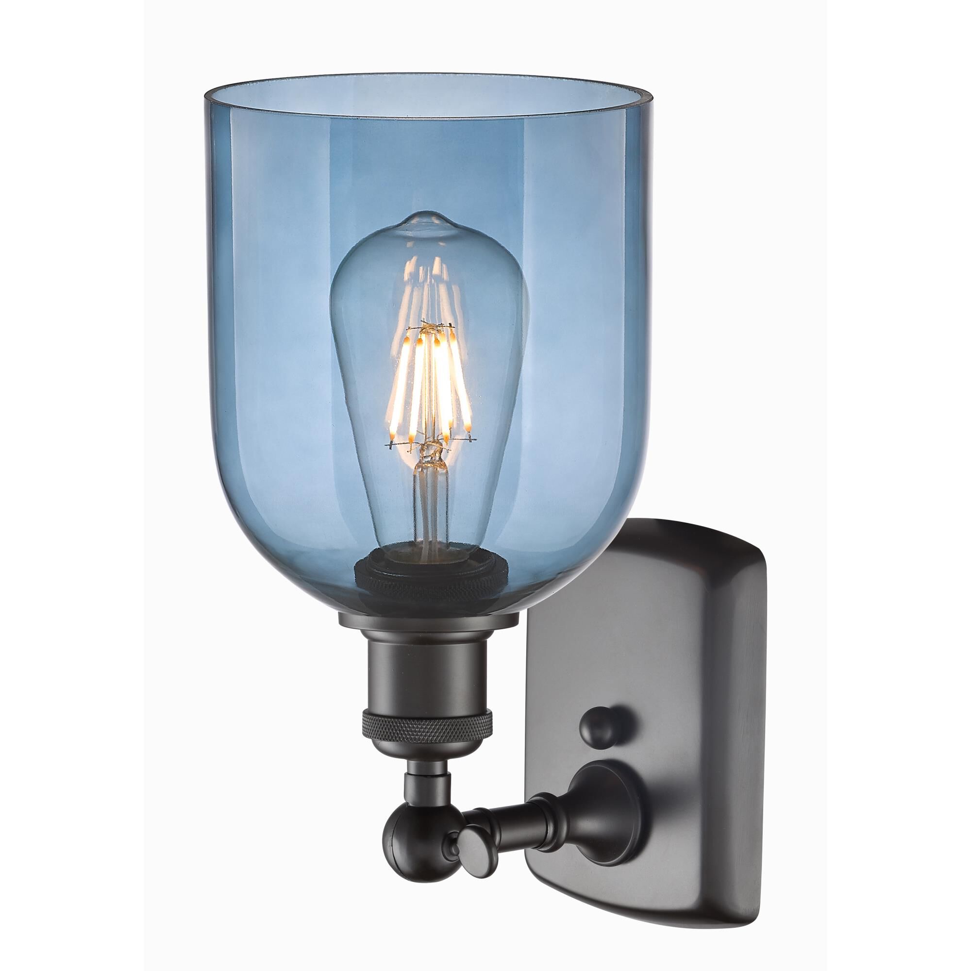 Shown in Oil Rubbed Bronze finish and Princess Blue glass