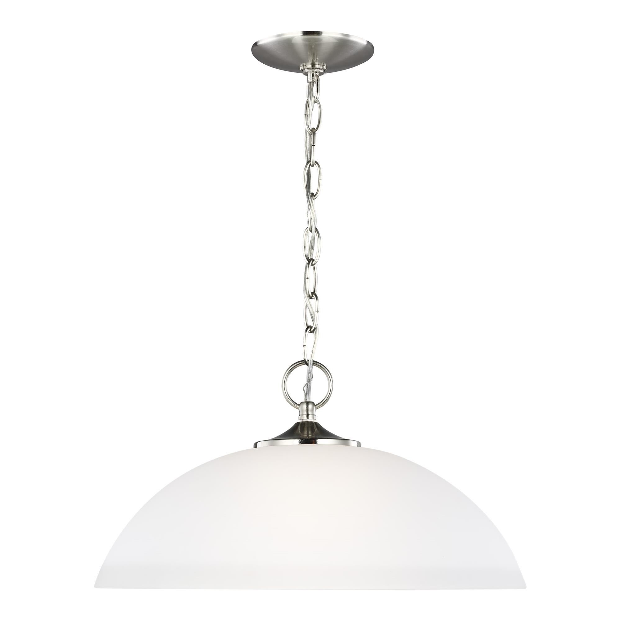 Shown in Brushed Nickel finish and Satin Etched glass and Satin Etched Glass shade