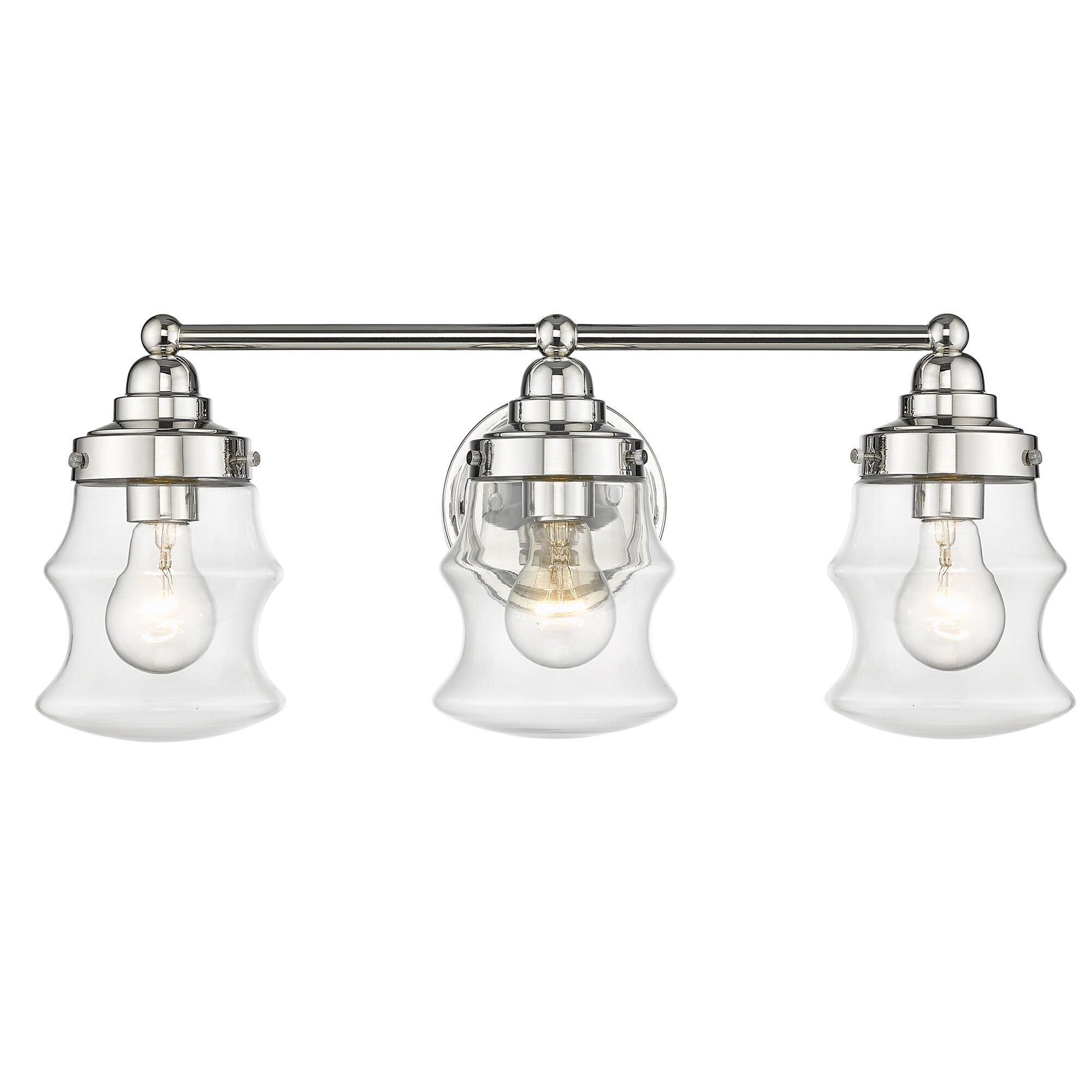 Shown in Polished Nickel finish and Clear Glass shade