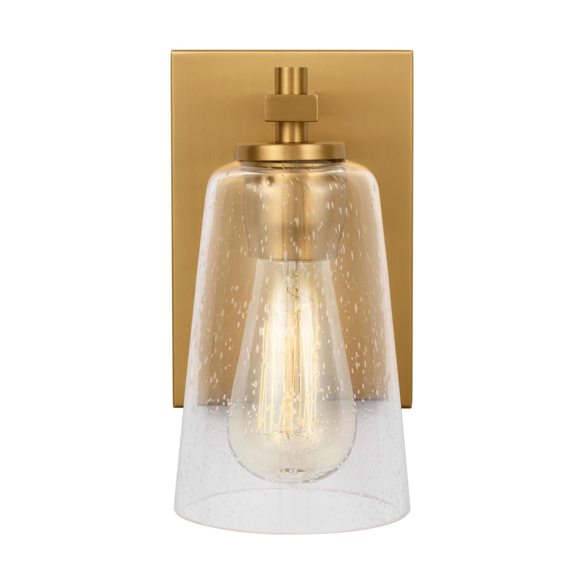 Shown in Burnished Brass finish and Clear Seeded glass