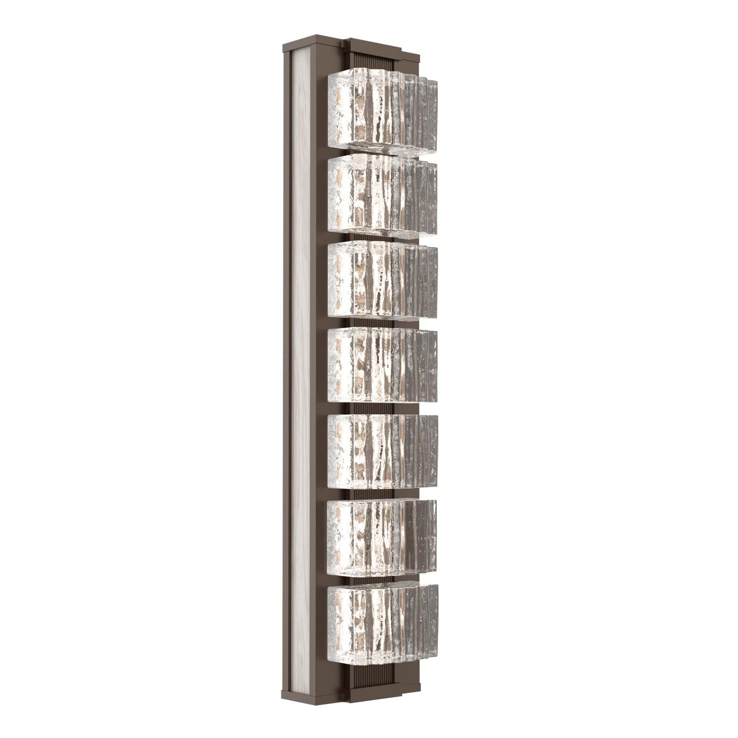 Shown in Flat Bronze finish and Clear Ribbed glass and Light Oak accent