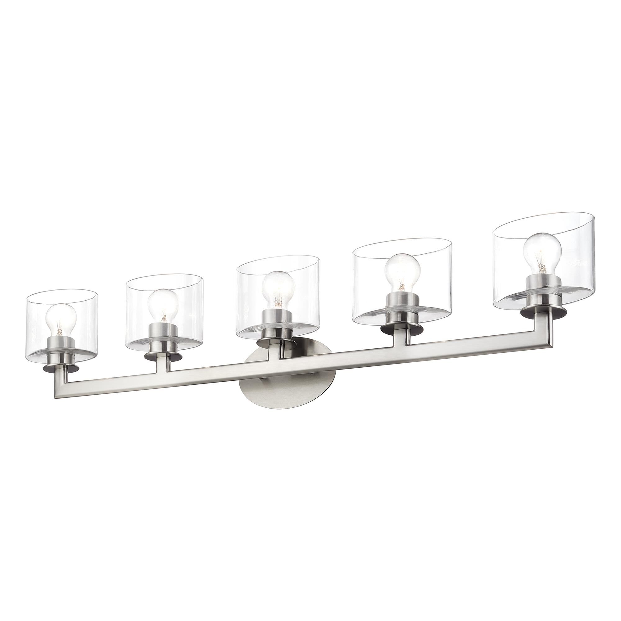 Shown in Brushed Nickel finish and Mouth Blown Clear glass