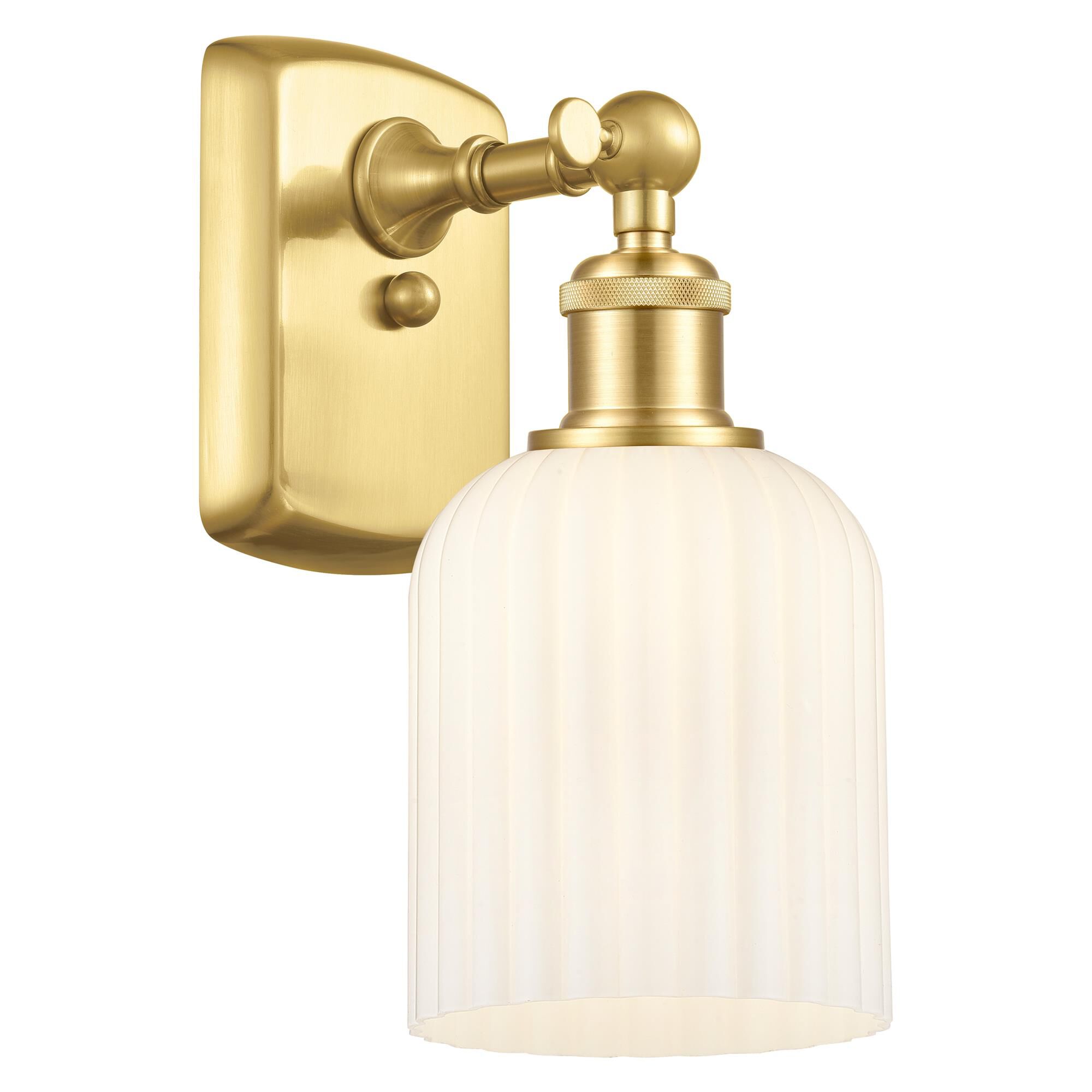 Shown in Satin Gold finish and Gloss White shade