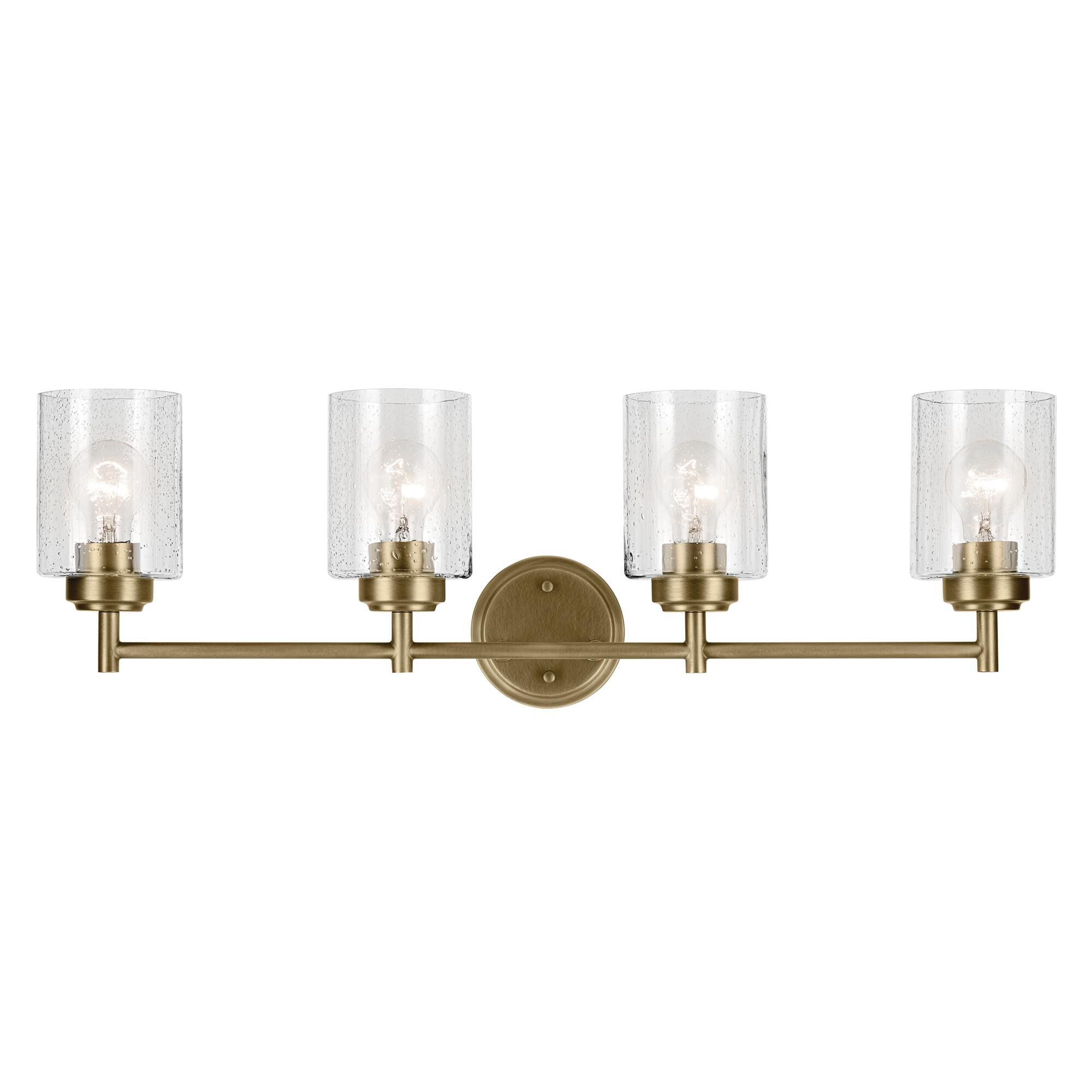 Shown in Natural Brass finish and Clear Seeded glass
