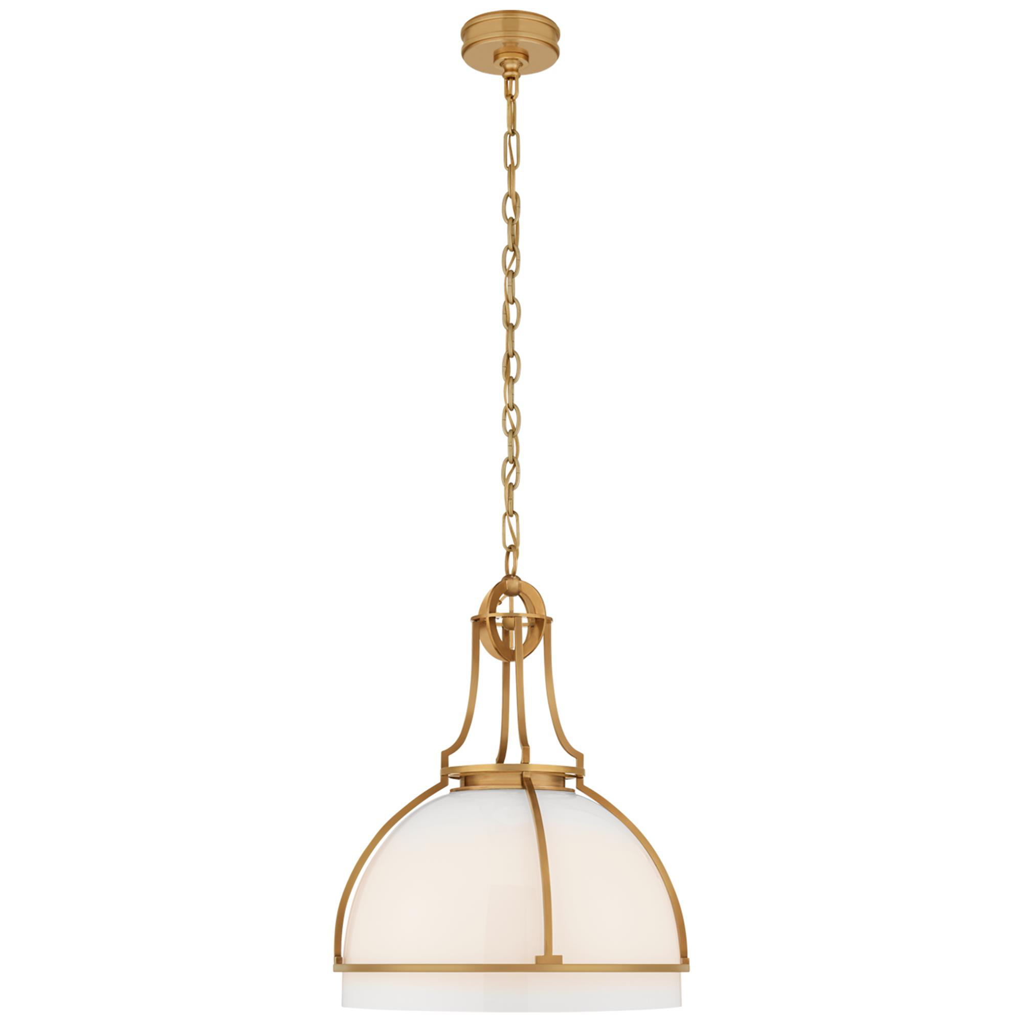 Shown in Antique-Burnished Brass finish and White glass and White Glass shade