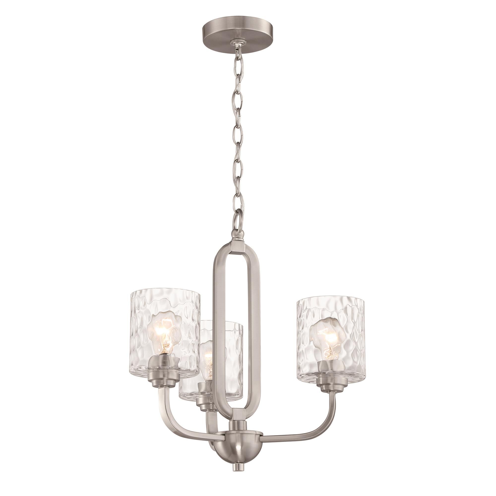 Shown in Brushed Polished Nickel finish and Clear Hammered glass and Glass shade