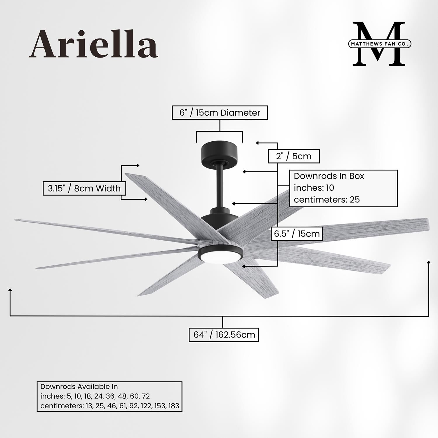 Ariella Outdoor Rated 64 Inch Ceiling Fan with Light Kit by Matthews Fan Company