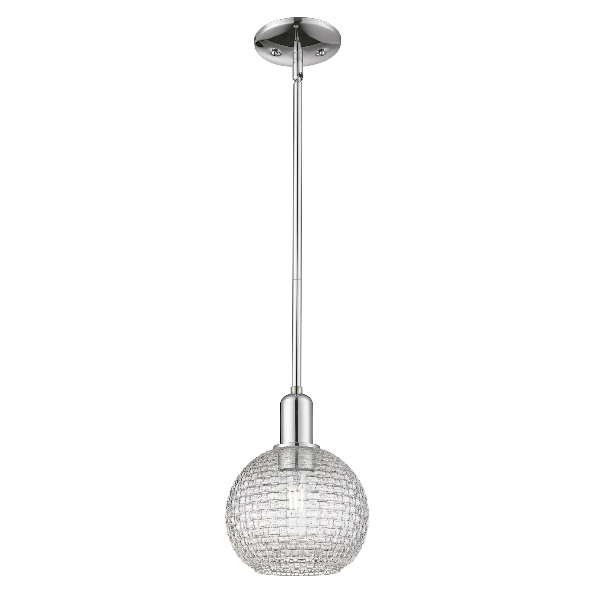 Shown in Polished Chrome finish and Clear Basketweave glass