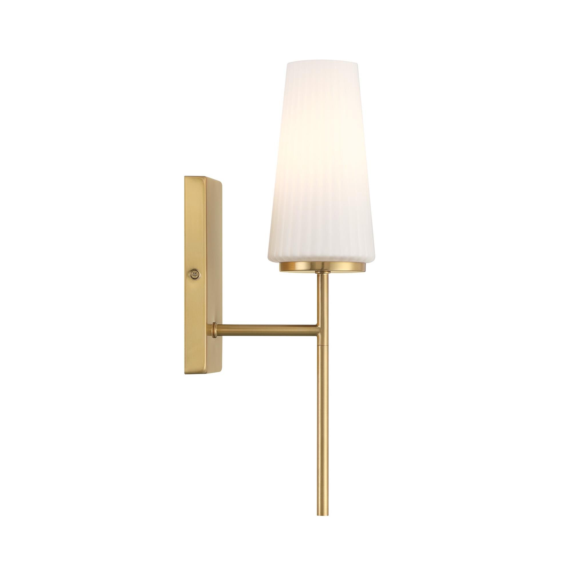 Shown in Natural Brass finish and Fluted White Opal glass