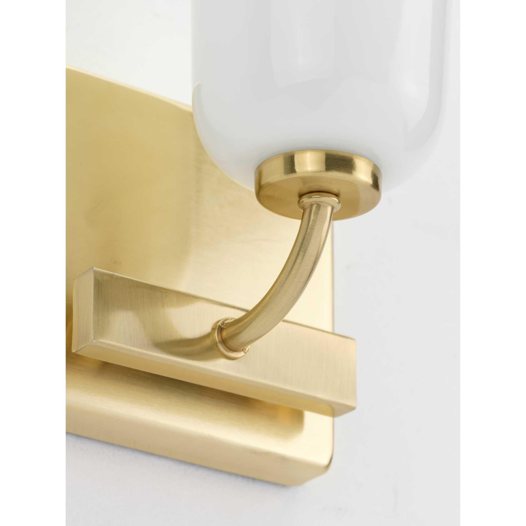Shown in Satin Brass finish and White Opal glass