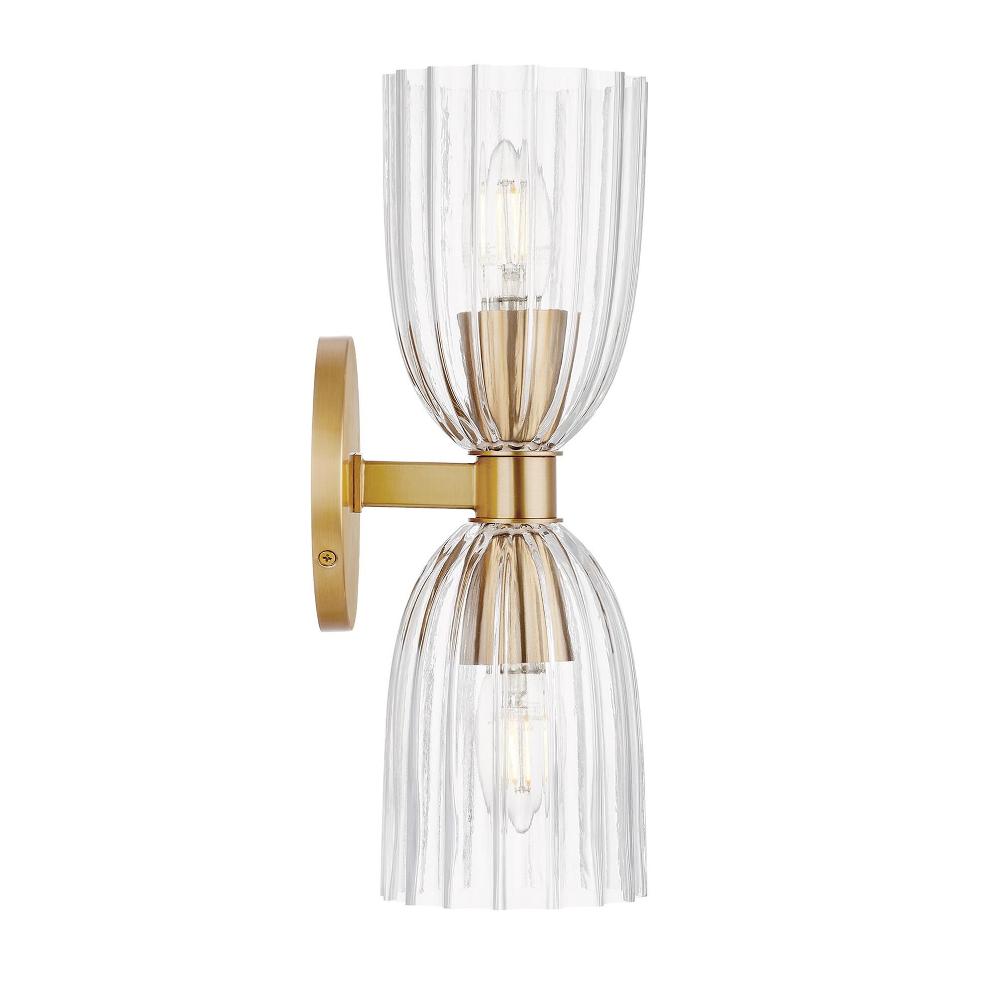 Shown in Natural Brass finish and Clear Pleated glass