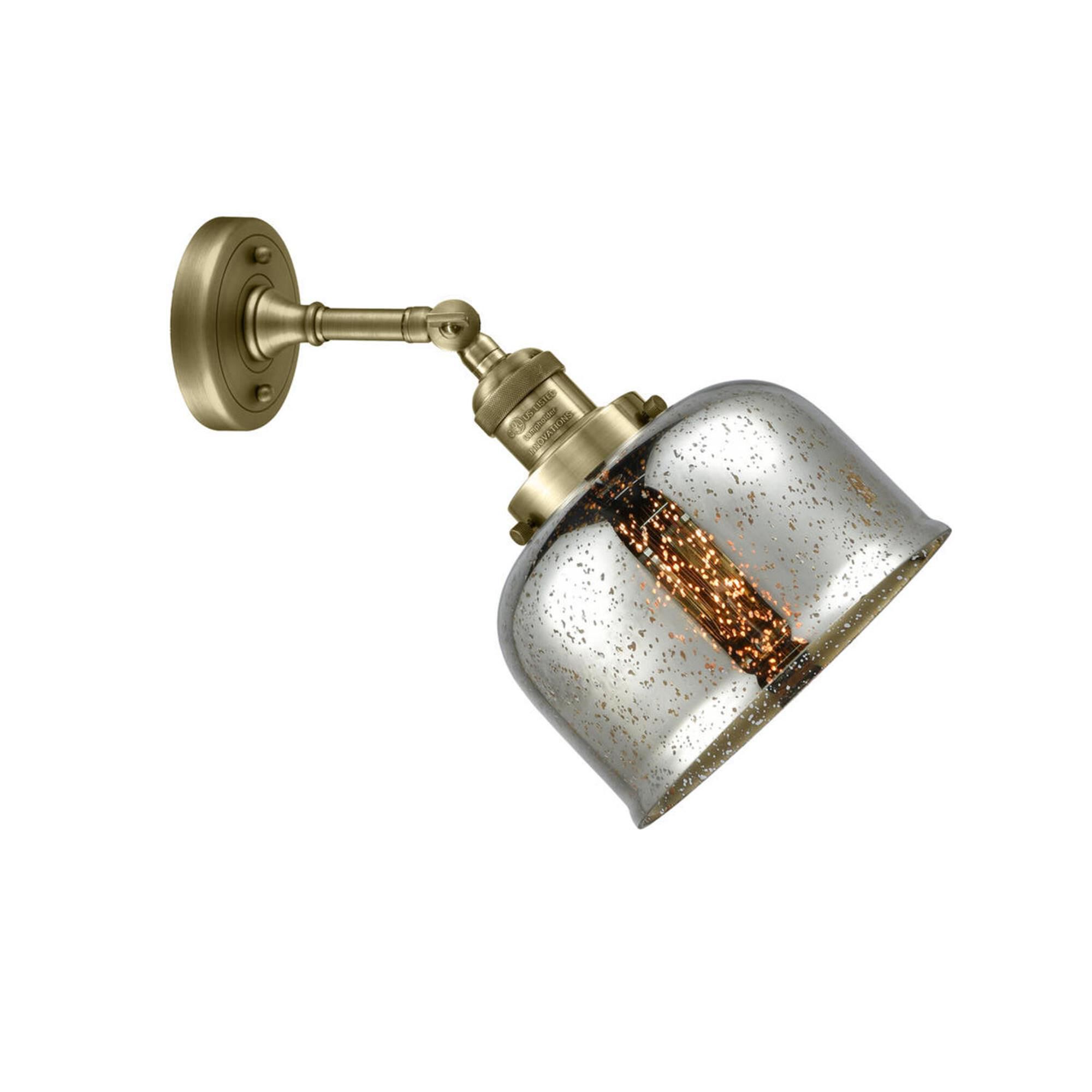 Shown in Antique Brass finish and Silver Plated Mercury Large Bell glass and No Accent accent