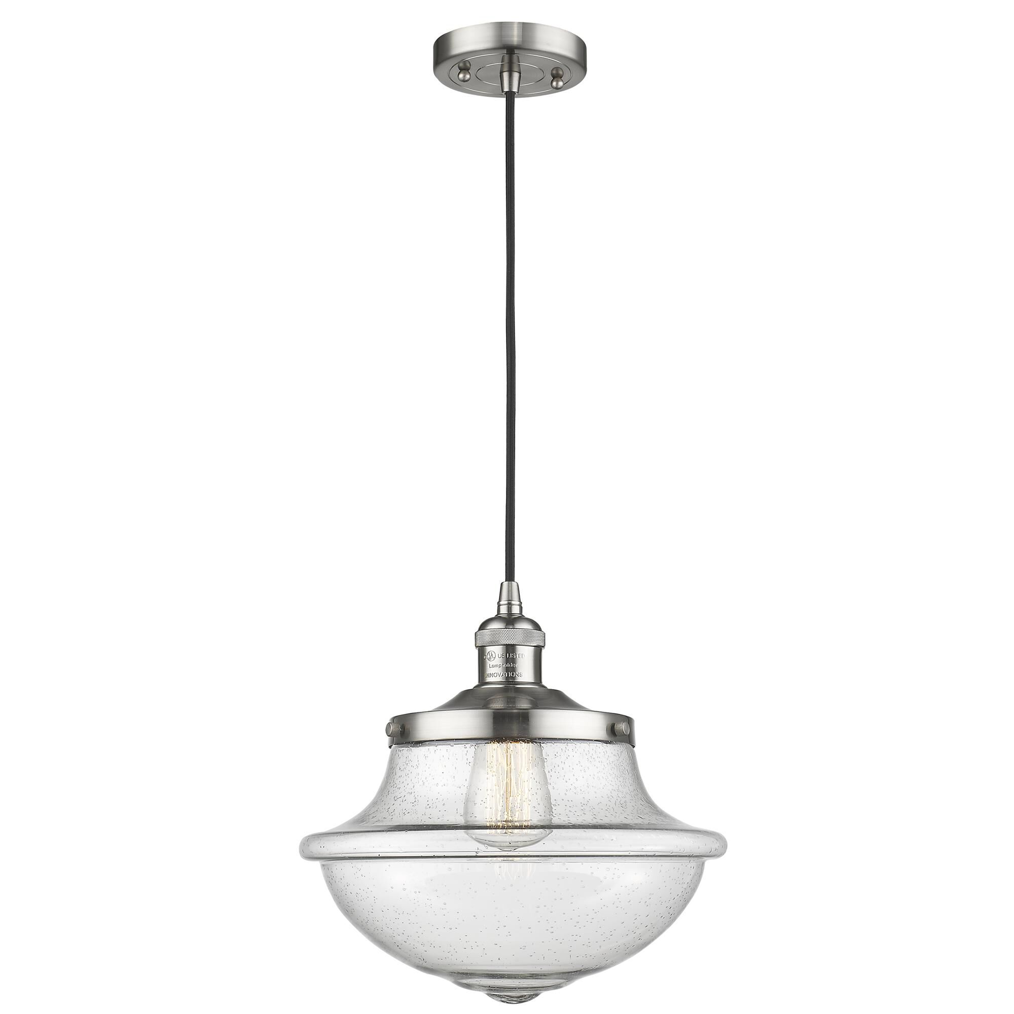 Shown in Brushed Satin Nickel finish and Seedy glass