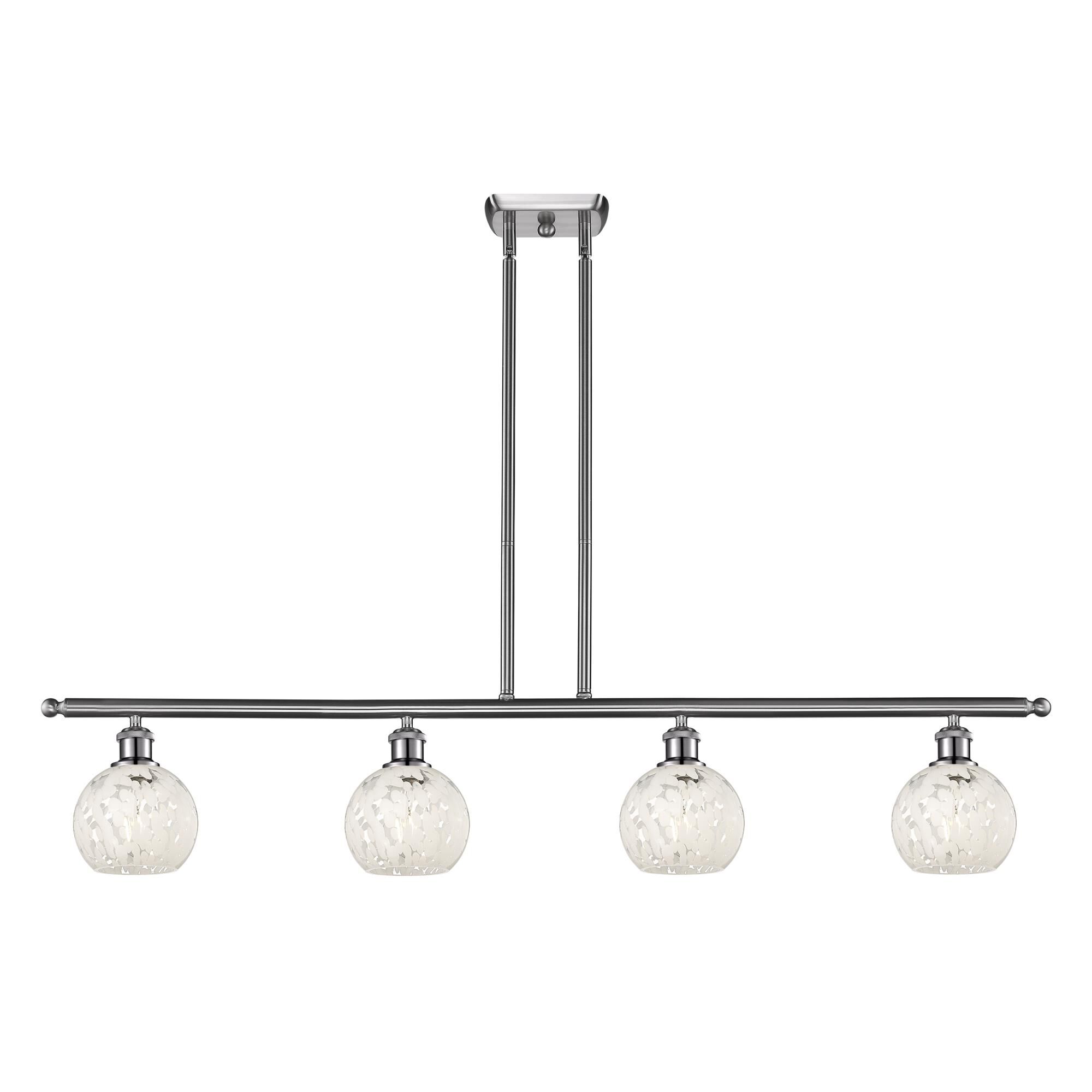 Shown in Brushed Satin Nickel finish and White Mouchette glass