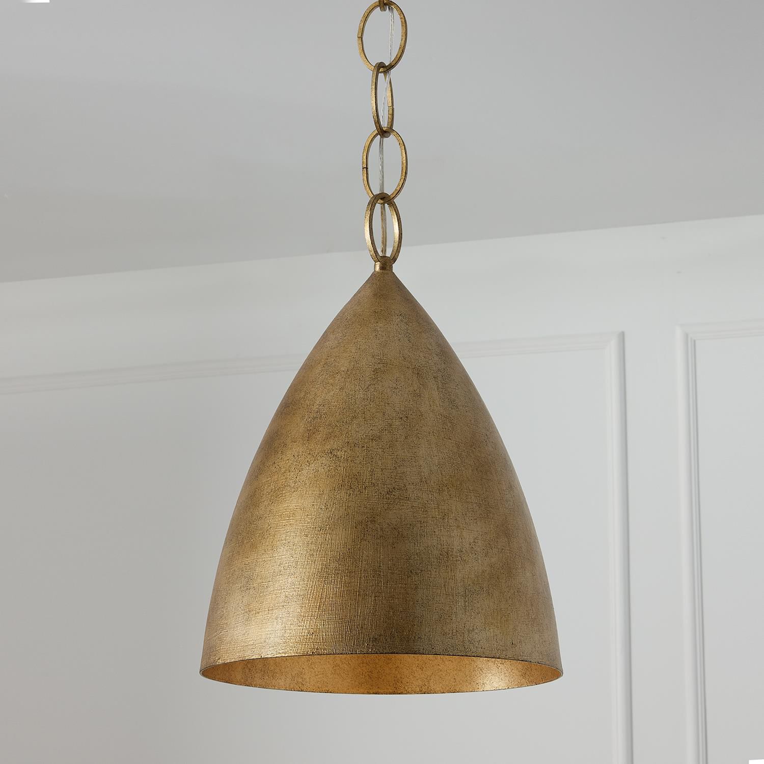 Shown in Feathered Gold finish and Textured Metal s shade