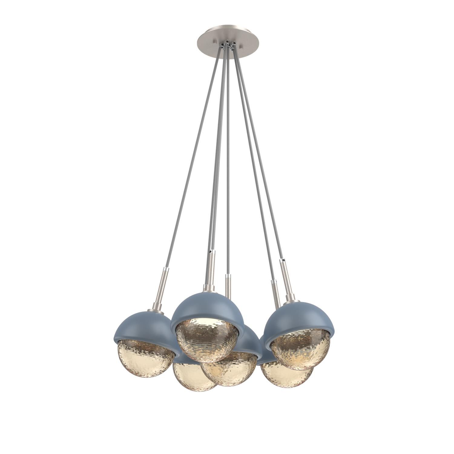 Shown in Beige Silver finish and Amber glass and Poppy Blue accent
