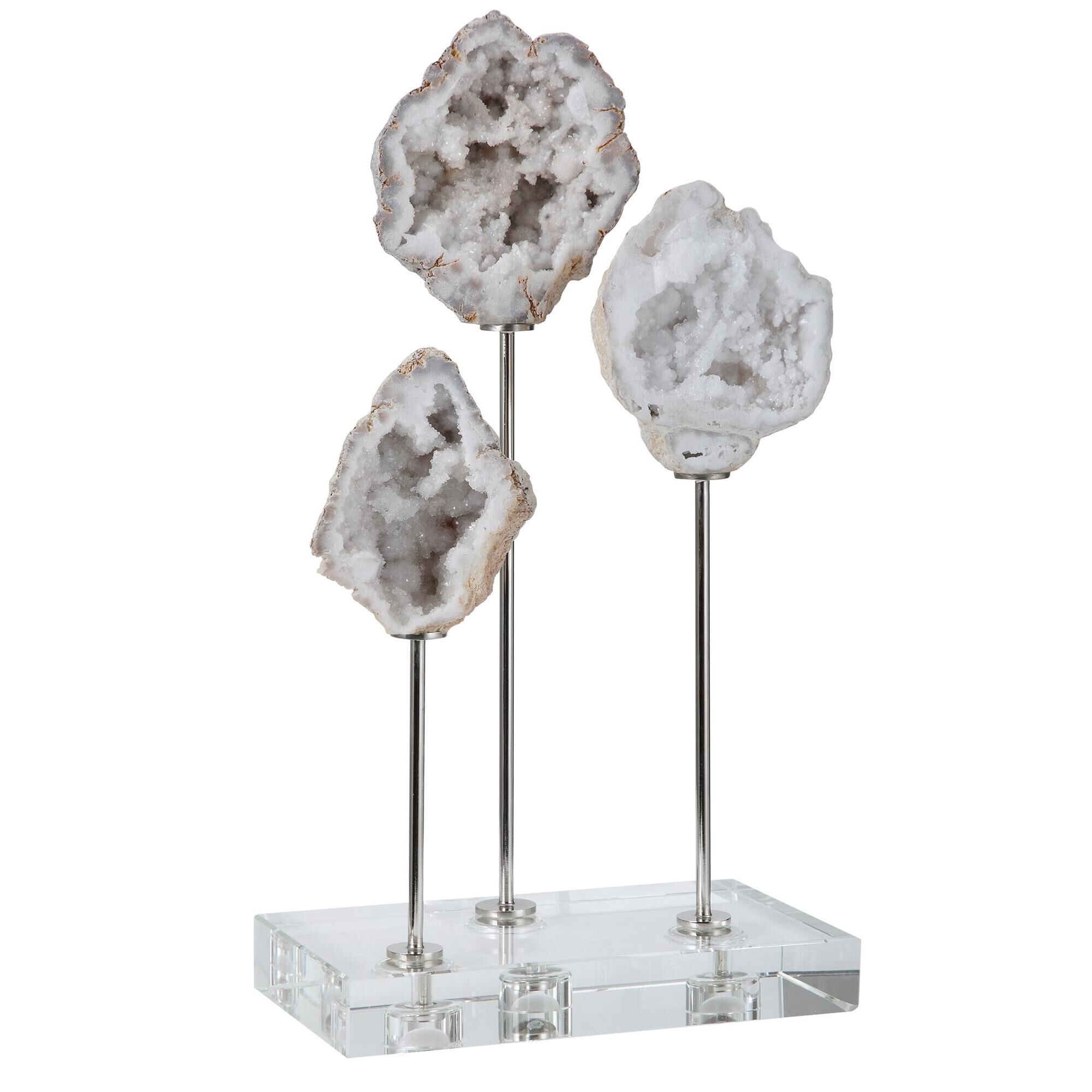 Shown in Elegant Natural Stones Are Set Atop Crystal Bases With Polished Nickel Plated Accents. finish