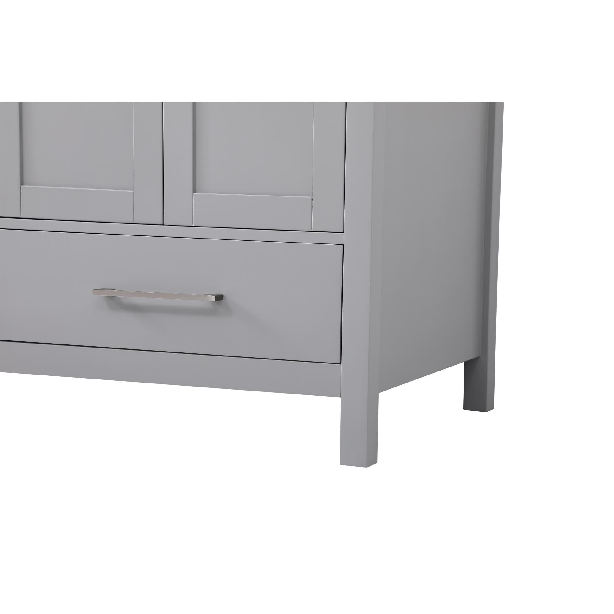 Shown in Gray And Brushed Nickel With Calacatta Quartz finish