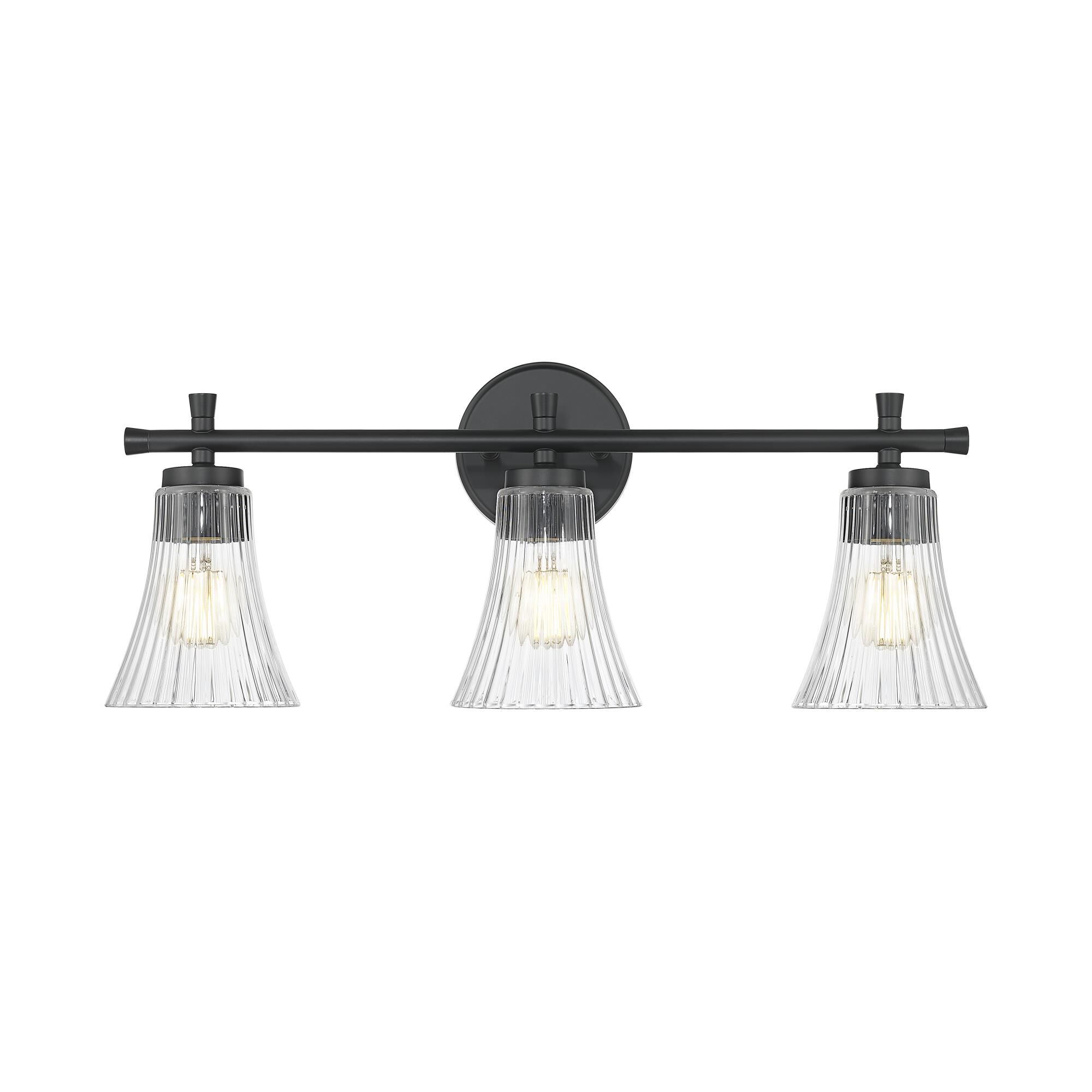 Shown in Matte Black finish and Clear glass and Clear shade