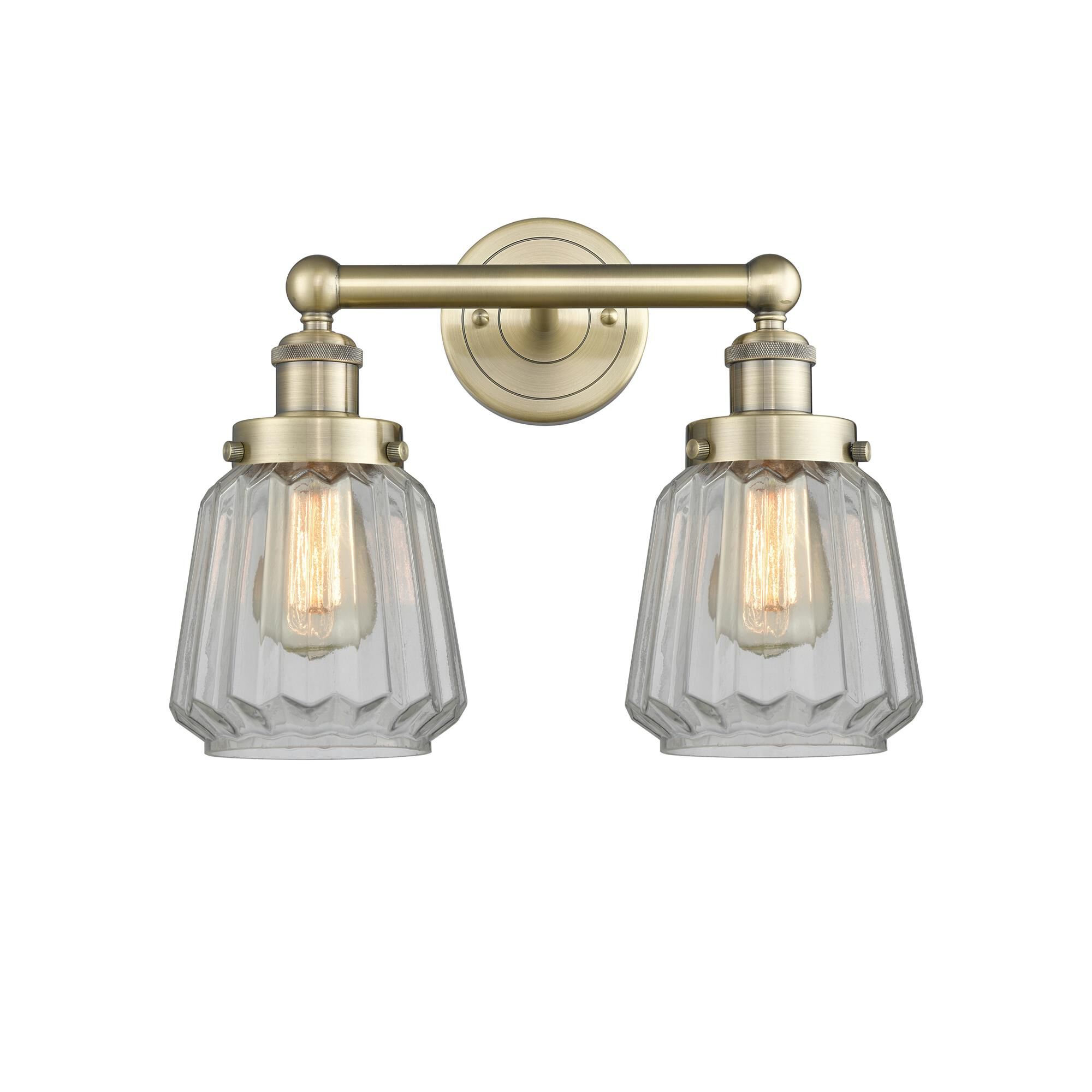 Shown in Antique Brass finish and Clear glass
