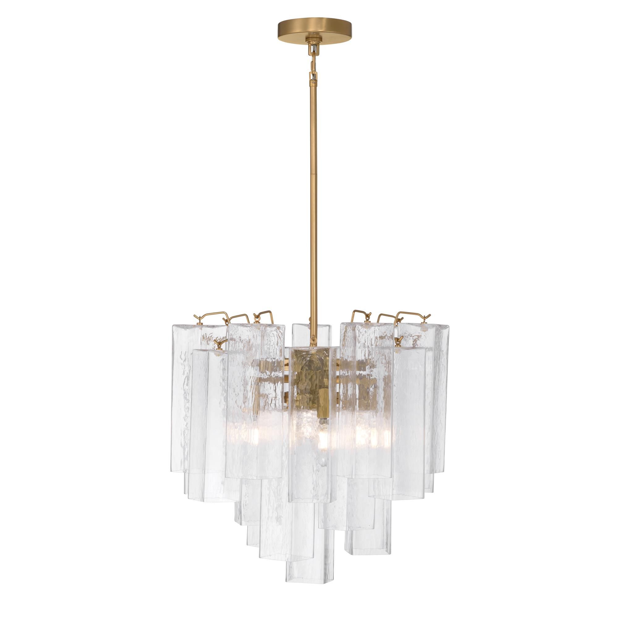 Shown in Legacy Brass finish and Clear Handmade glass