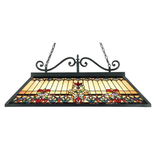 Shown in Vintage Bronze finish and Tiffany Belle Fleur glass