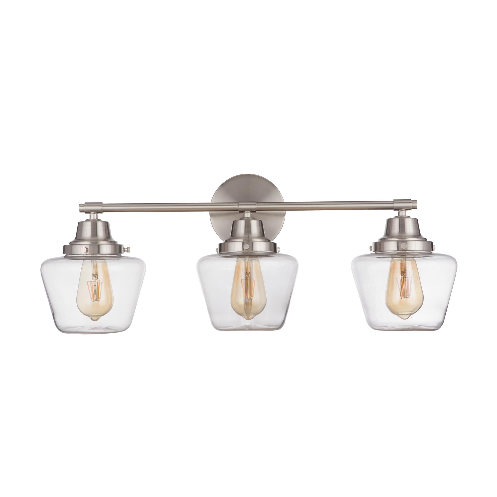 Shown in Brushed Polished Nickel finish and Clear glass and Glass shade