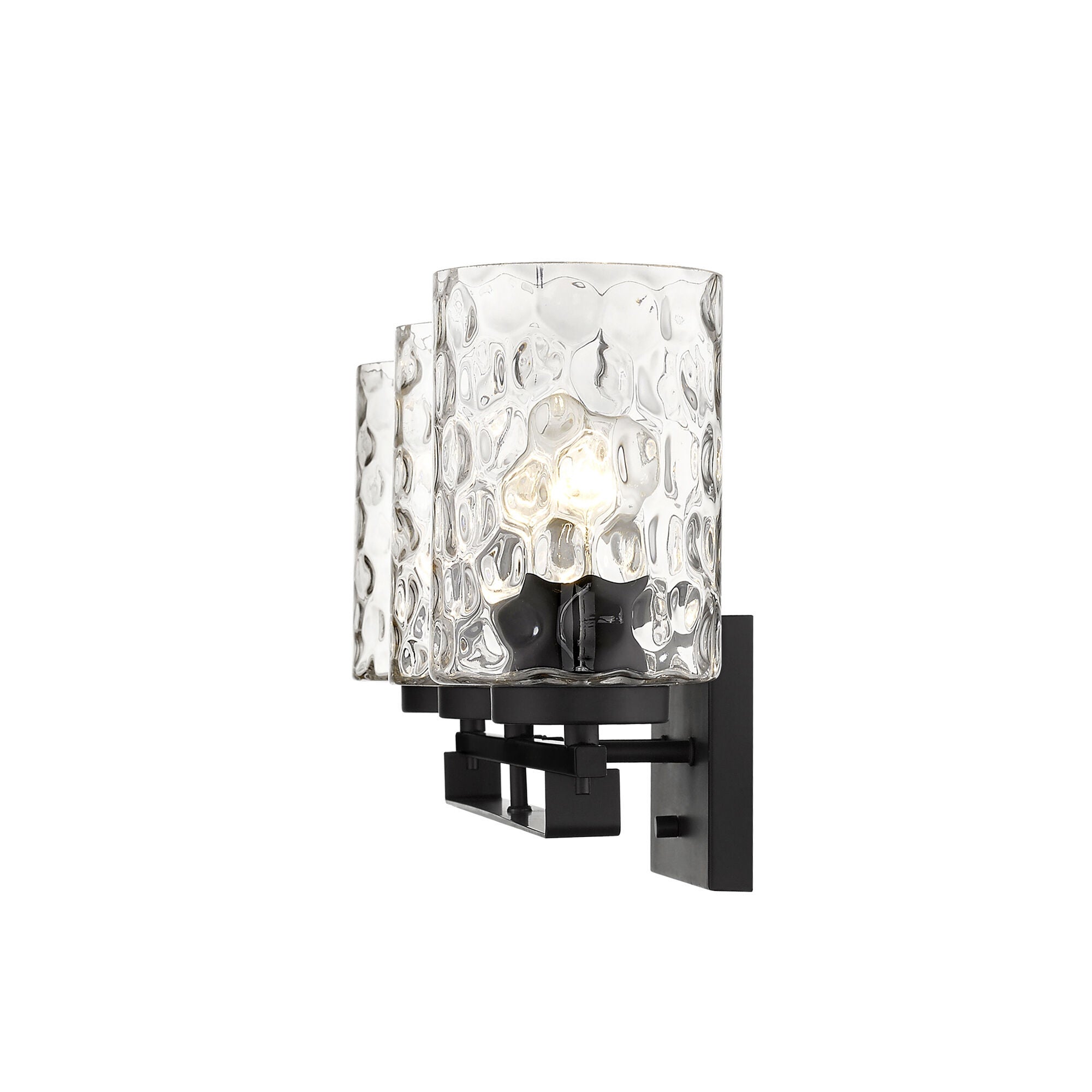 Shown in Matte Black finish and Clear glass and Clear, Optic Cylindrical Glass shade