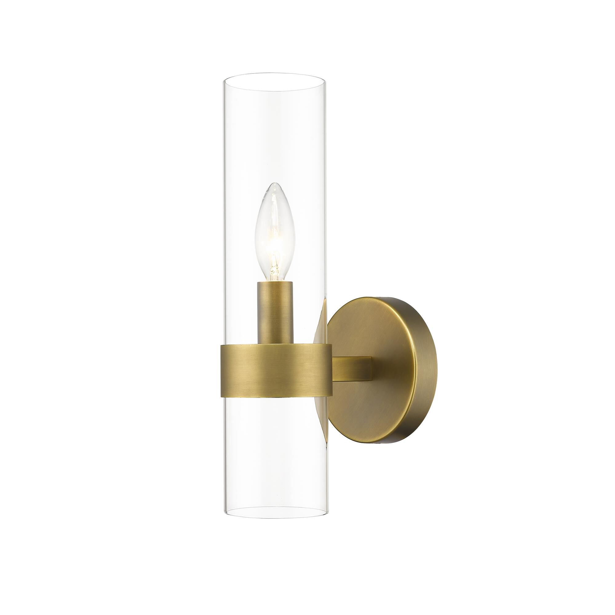Shown in Rubbed Brass finish and Glass shade
