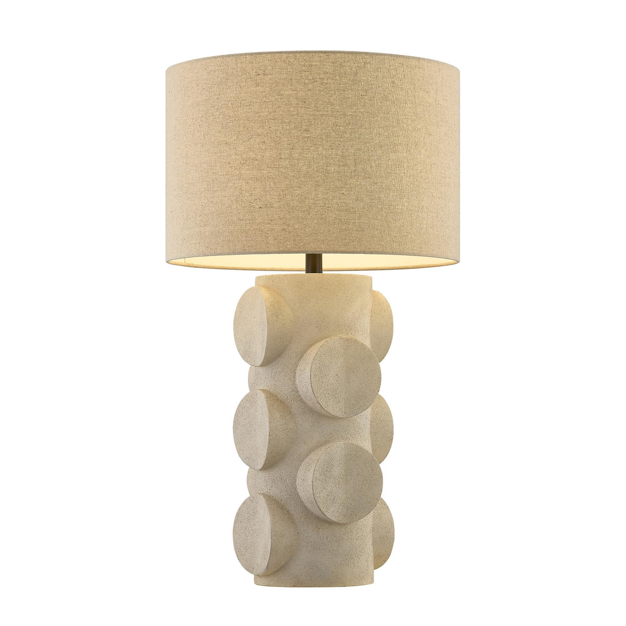 Shown in Mediterranean Bronze finish and Beige Fabric shade